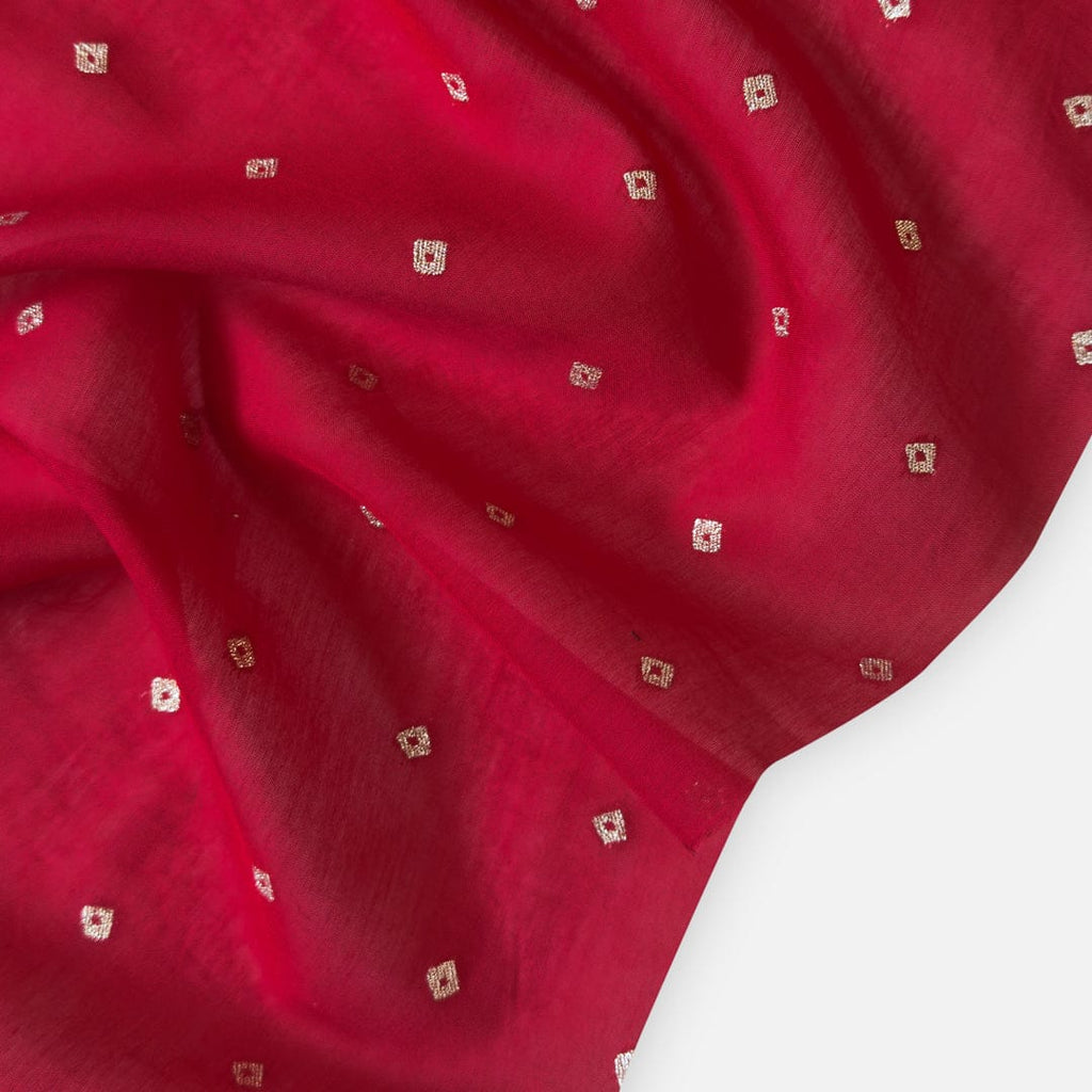 Cloth of Gold Kurta Set Kurta Set Unisex Bright Red Bandhani Cloth of Gold | Woven Pure Mul Chanderi Kurta Fabric (3 Meters) | and Cotton Pyjama (2.5 Meters) | Unstitched Combo Set