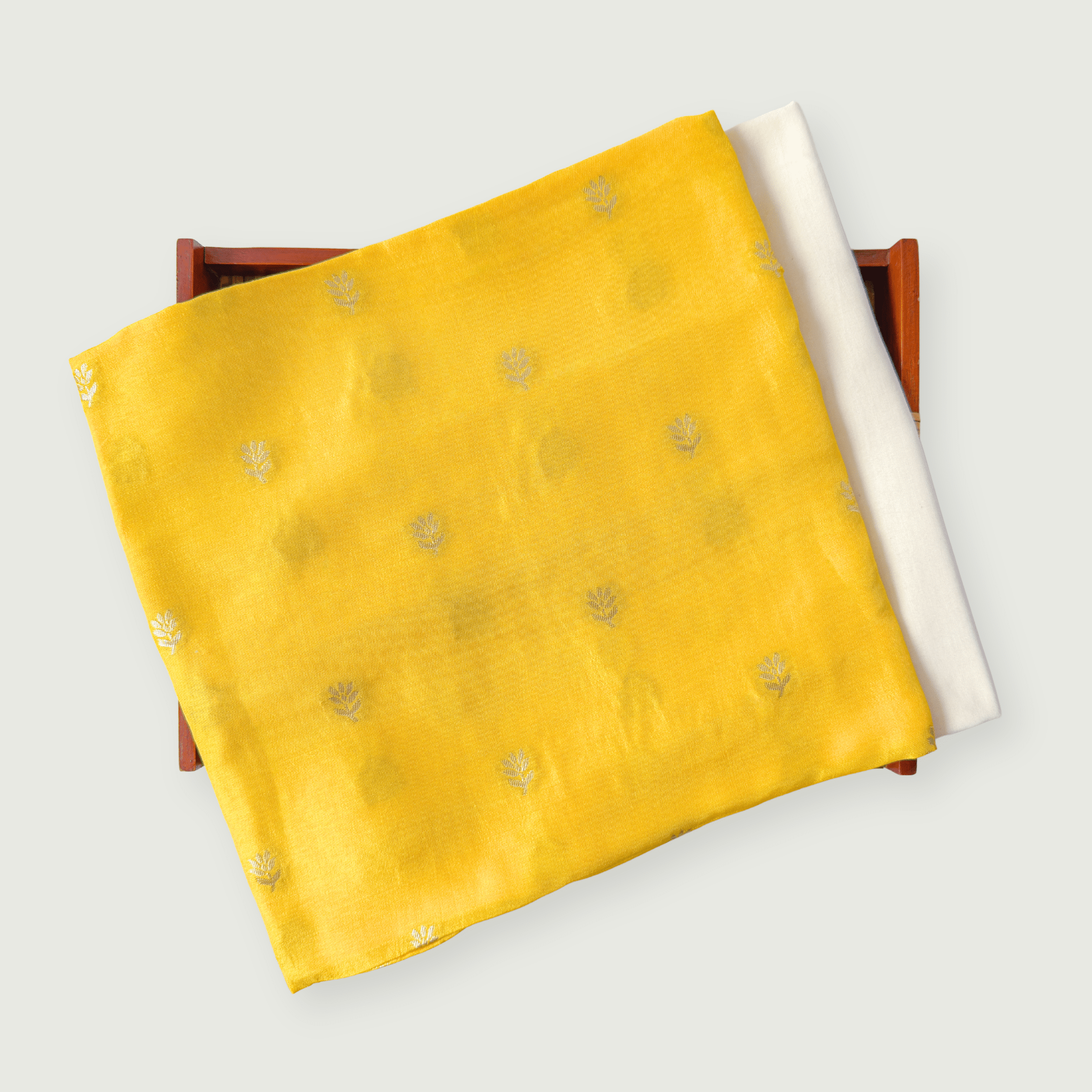 Cloth of Gold Kurta Set Kurta Set Unisex Bright Yellow Floral Butti Cloth of Gold | Woven Pure Russian Silk Kurta Fabric (3.2 Meters) | and Cotton Pyjama (2.5 Meters) | Unstitched Combo Set