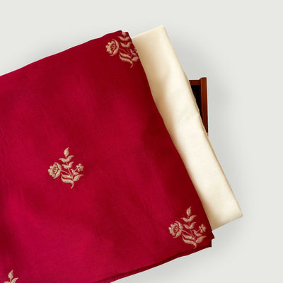 Cloth of Gold Kurta Set Kurta Set Unisex Brilliant Red Flower of Taj | Woven Pure Russian Silk Kurta Fabric (3.2 Meters) | and Cotton Pyjama (2.5 Meters) | Unstitched Combo Set