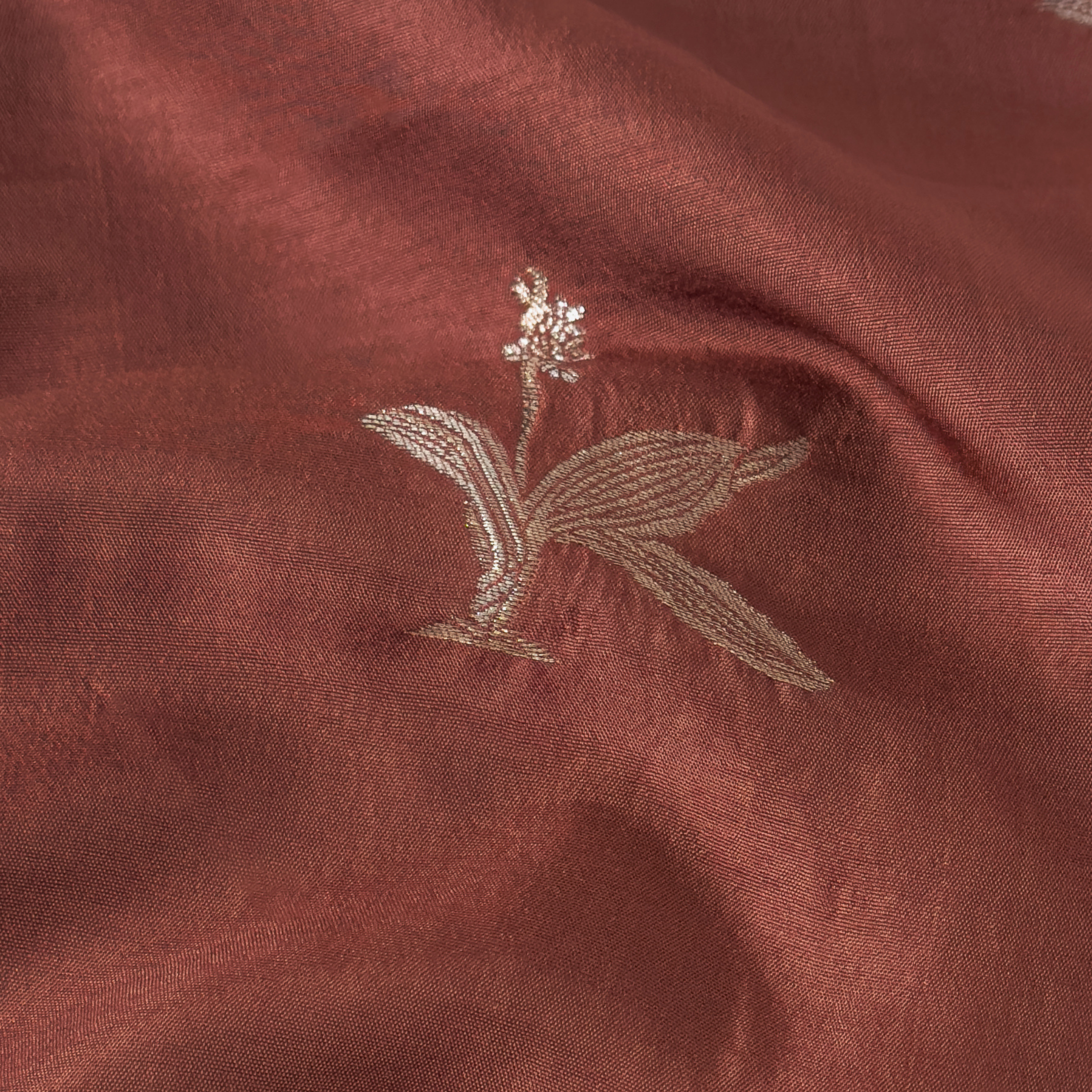 Cloth of Gold Kurta Set Kurta Set Unisex Brown Hibiscus Flower Cloth of Gold | Woven Pure Russian Silk Kurta Fabric (3.2 Meters) | and Cotton Pyjama (2.5 Meters) | Unstitched Combo Set