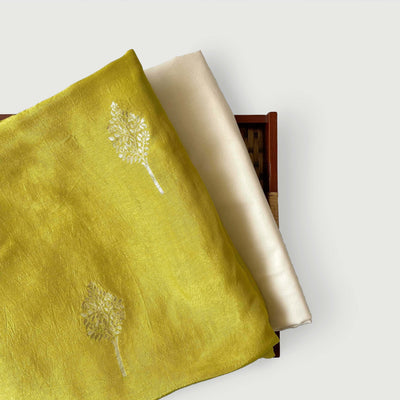 Cloth of Gold Kurta Set Kurta Set Unisex Dusty Yellow Golden Tree Cloth of Gold | Woven Pure Russian Silk Kurta Fabric (3.2 Meters) | and Cotton Pyjama (2.5 Meters) | Unstitched Combo Set