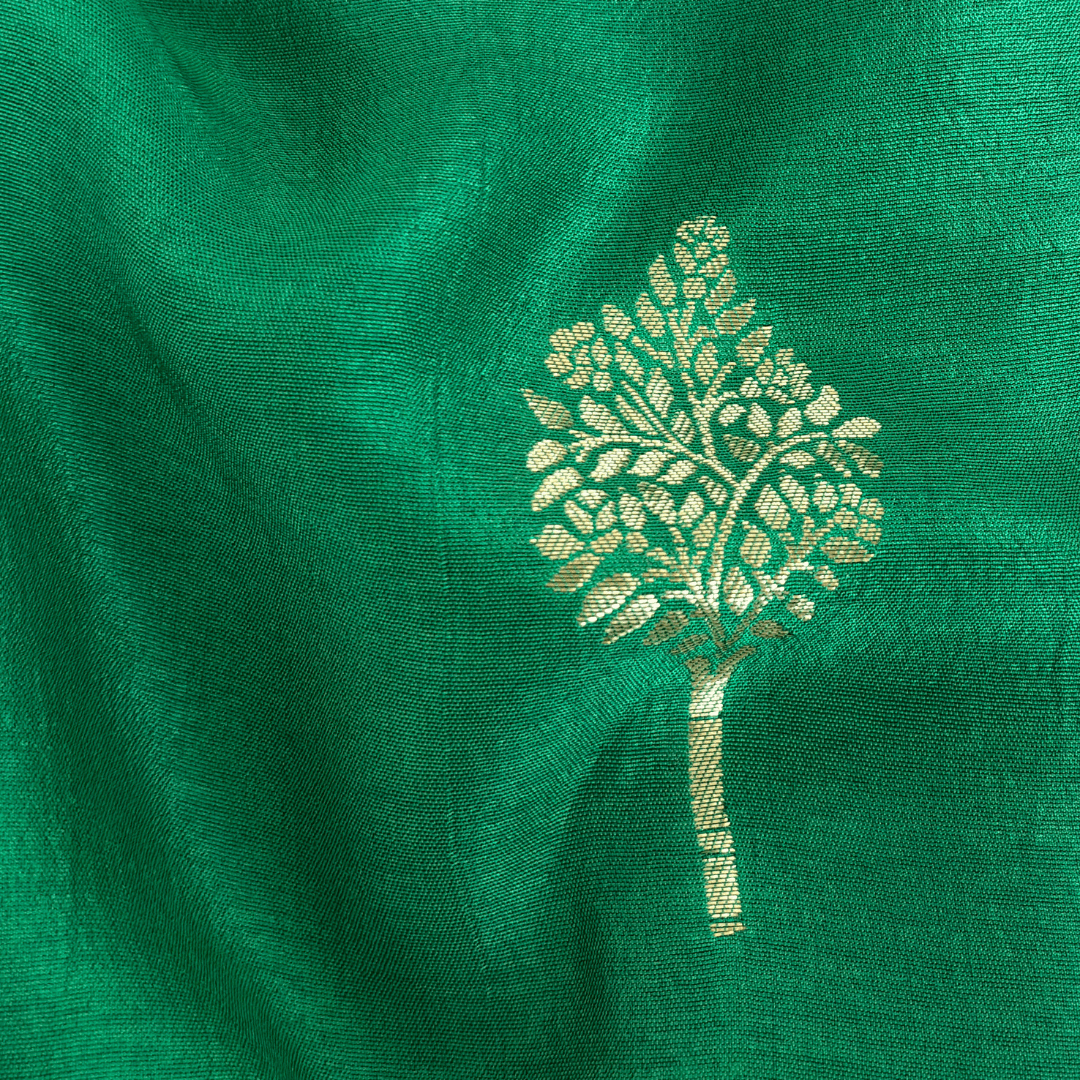 Cloth of Gold Kurta Set Kurta Set Unisex Emerald Green Golden Tree Cloth of Gold | Woven Pure Russian Silk Kurta Fabric (3.2 Meters) | and Cotton Pyjama (2.5 Meters) | Unstitched Combo Set