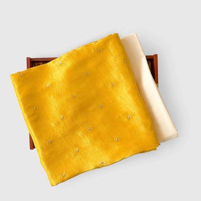 Cloth of Gold Kurta Set Kurta Set Unisex Haldi Yellow Golden Dots | Woven Pure Russian Silk Kurta Fabric (3 Meters) | and Cotton Pyjama (2.5 Meters) | Unstitched Combo Set