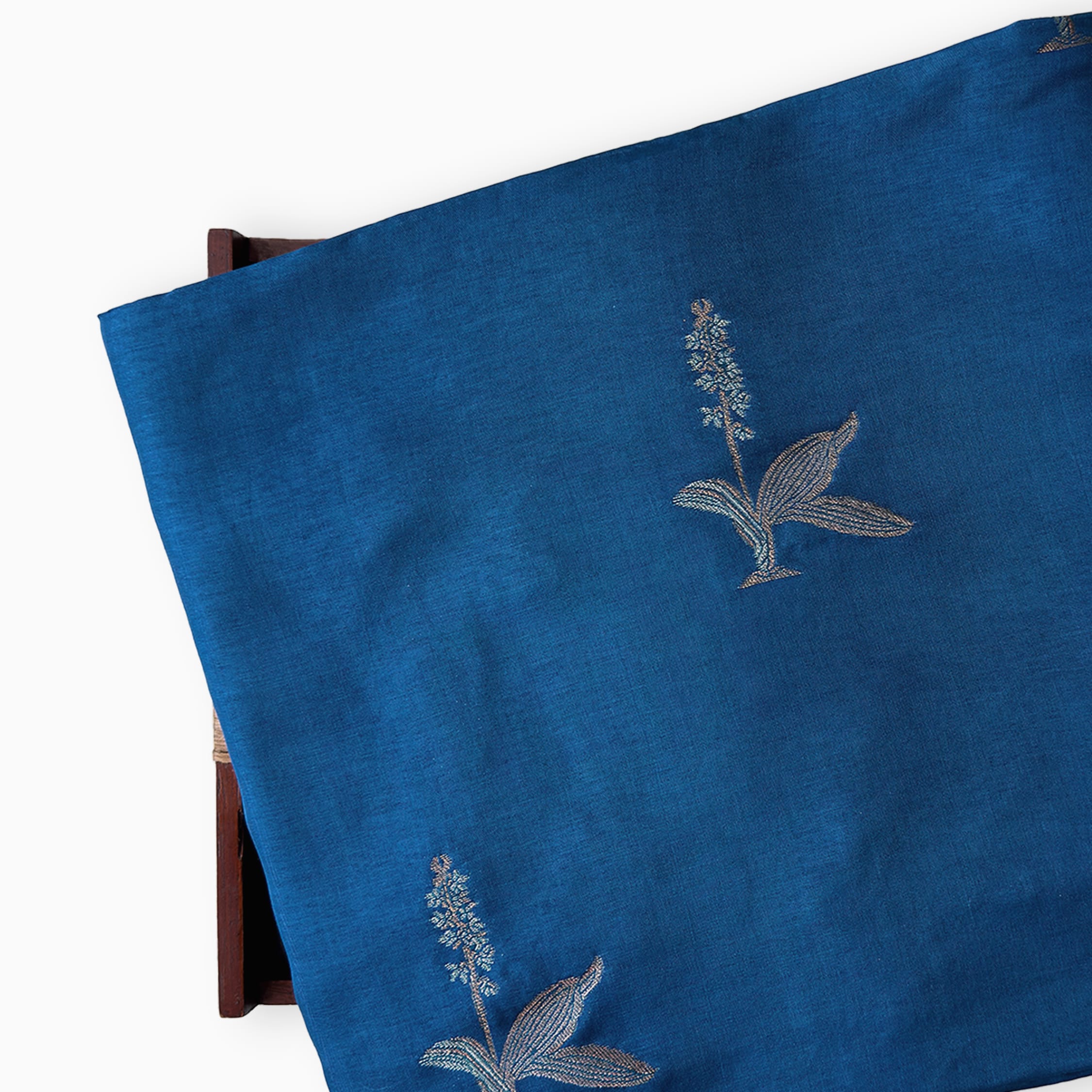 Cloth of Gold Kurta Set Kurta Set Unisex Indigo Blue Hibiscus Flower Cloth of Gold | Woven Pure Russian Silk Kurta Fabric (3.2 Meters) | and Cotton Pyjama (2.5 Meters) | Unstitched Combo Set