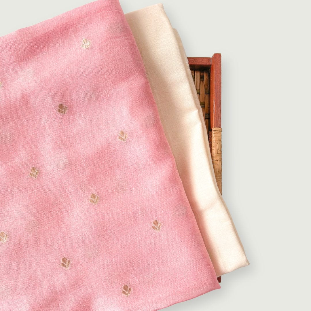 Cloth of Gold Kurta Set Kurta Set Unisex Light Pink Abstract Butti Cloth of Gold | Woven Pure Russian Silk Kurta Fabric (3.2 Meters) | and Cotton Pyjama (2.5 Meters) | Unstitched Combo Set