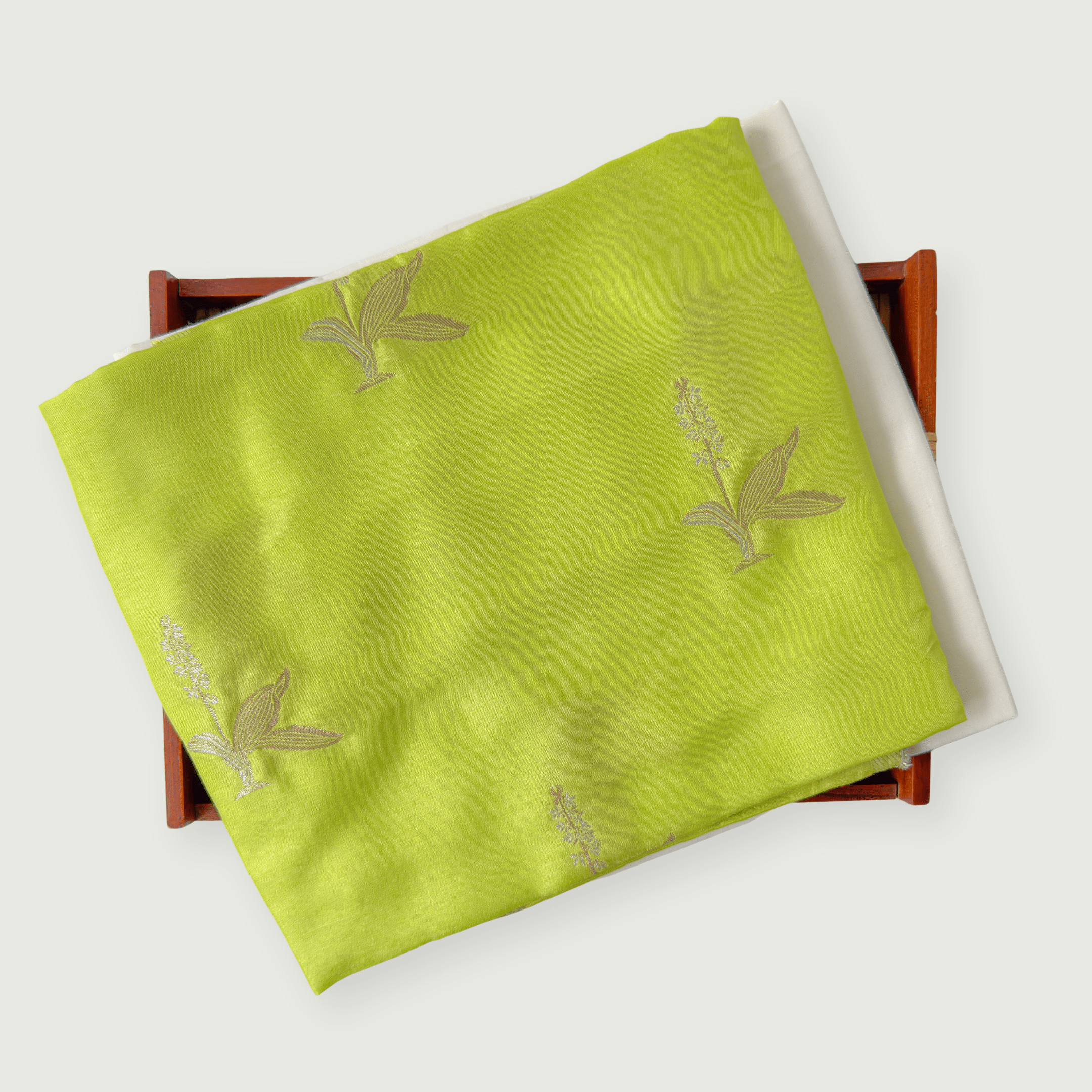 Cloth of Gold Kurta Set Kurta Set Unisex Lime Green Hibiscus Flower Cloth of Gold | Woven Pure Russian Silk Kurta Fabric (3.2 Meters) | and Cotton Pyjama (2.5 Meters) | Unstitched Combo Set