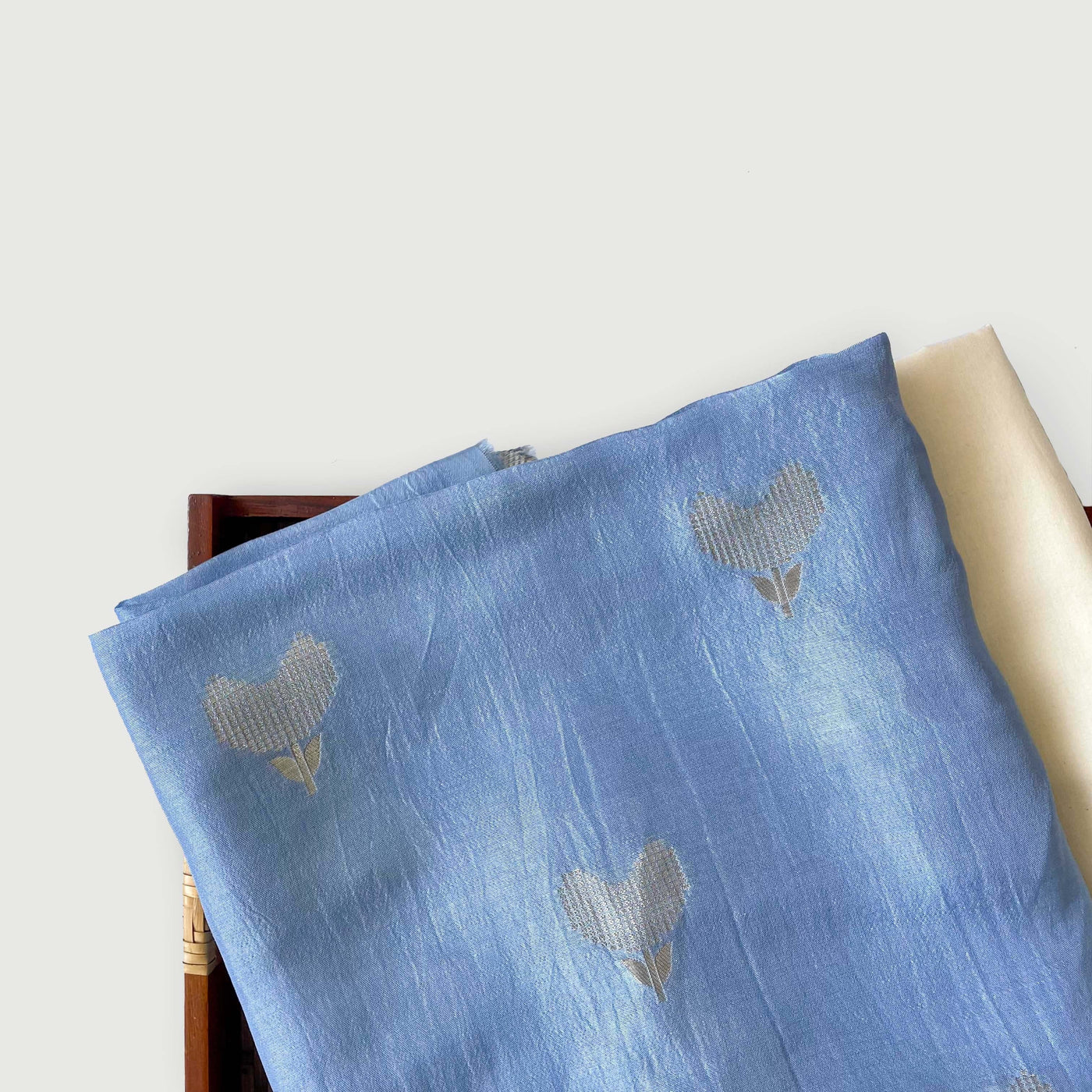Cloth of Gold Kurta Set Kurta Set Unisex Maya Blue Jamdani Tulip Cloth of Gold | Woven Pure Russian Silk Kurta Fabric (3.2 Meters) | and Cotton Pyjama (2.5 Meters) | Unstitched Combo Set