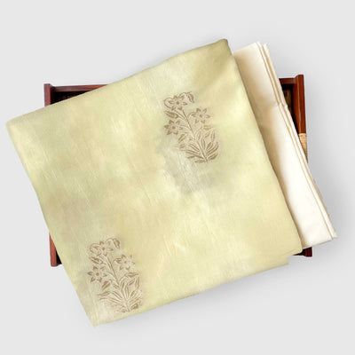 Cloth of Gold Kurta Set Kurta Set Unisex Off-White Bunch of Daisies Cloth of Gold | Woven Pure Russian Silk Kurta Fabric (3 Meters) | and Cotton Pyjama (2.5 Meters) | Unstitched Combo Set