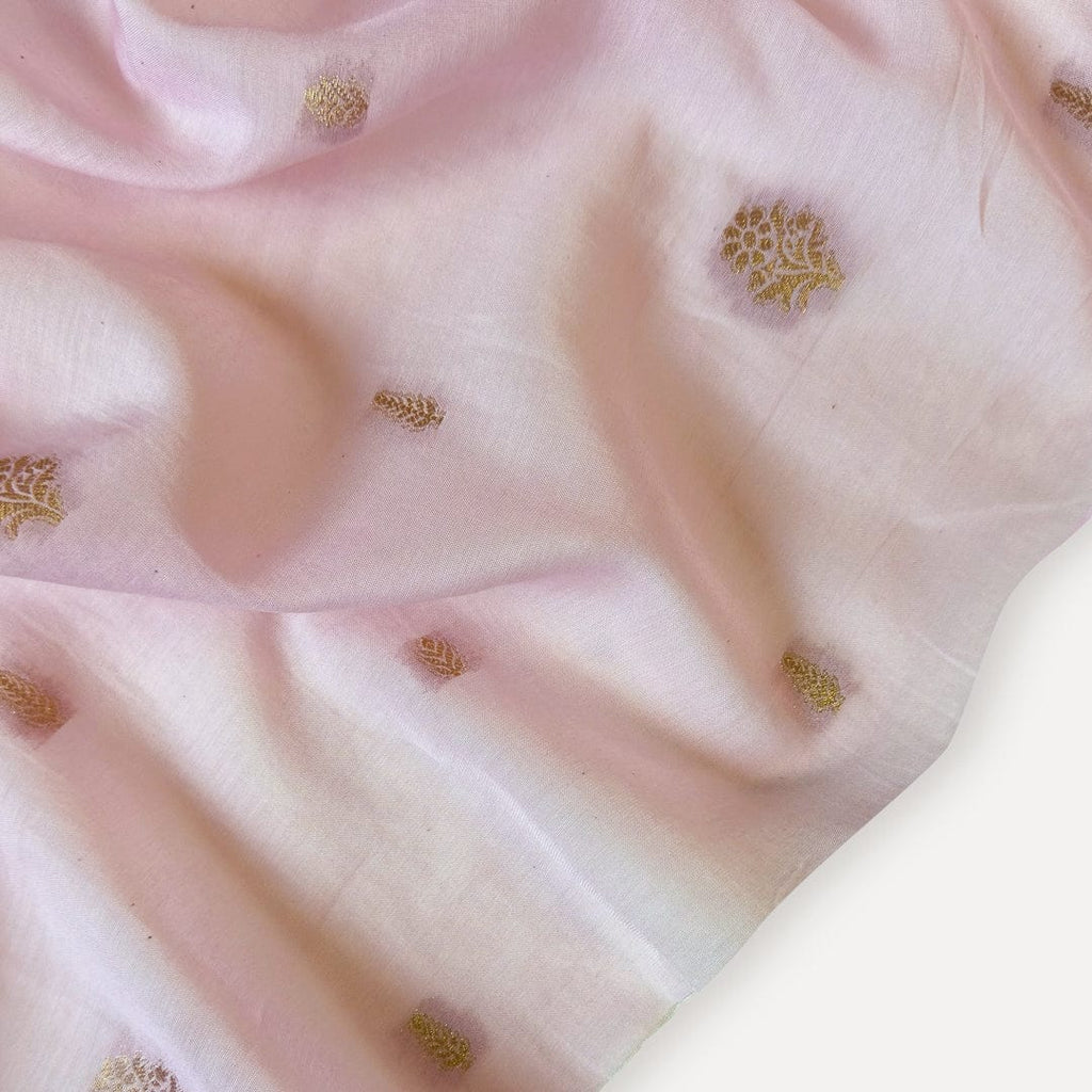 Cloth of Gold Kurta Set Kurta Set Unisex Pastel Rose Floral Cloth of Gold | Woven Pure Mul Chanderi Kurta Fabric (3 Meters) | and Cotton Pyjama (2.5 Meters) | Unstitched Combo Set