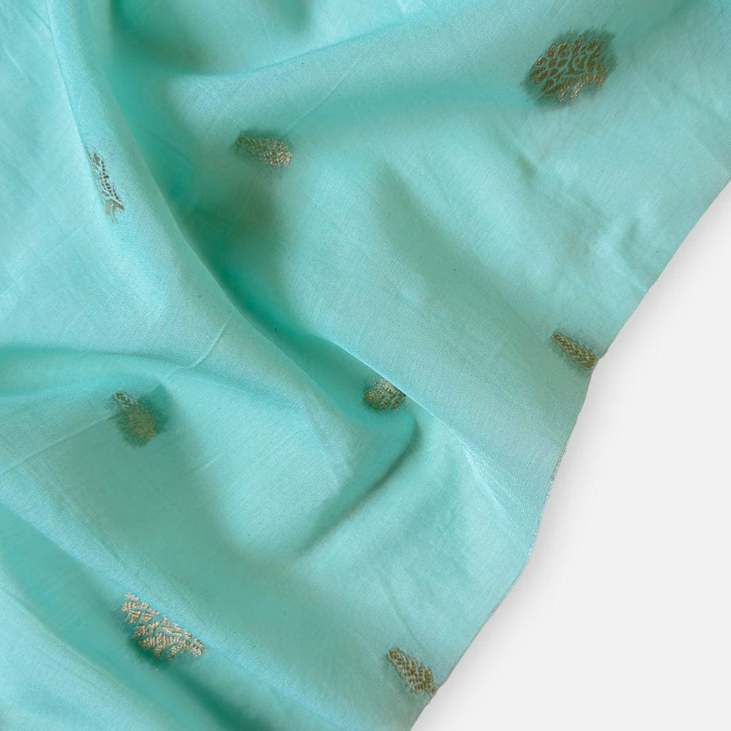 Cloth of Gold Kurta Set Kurta Set Unisex Pastel Turquoise Floral Cloth of Gold | Woven Pure Mul Chanderi Kurta Fabric (3 Meters) | and Cotton Pyjama (2.5 Meters) | Unstitched Combo Set