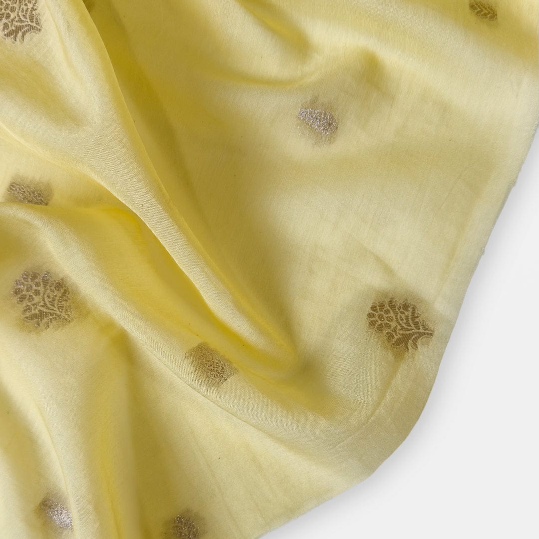 Cloth of Gold Kurta Set Kurta Set Unisex Pastel Yellow Floral Cloth of Gold | Woven Pure Mul Chanderi Kurta Fabric (3 Meters) | and Cotton Pyjama (2.5 Meters) | Unstitched Combo Set