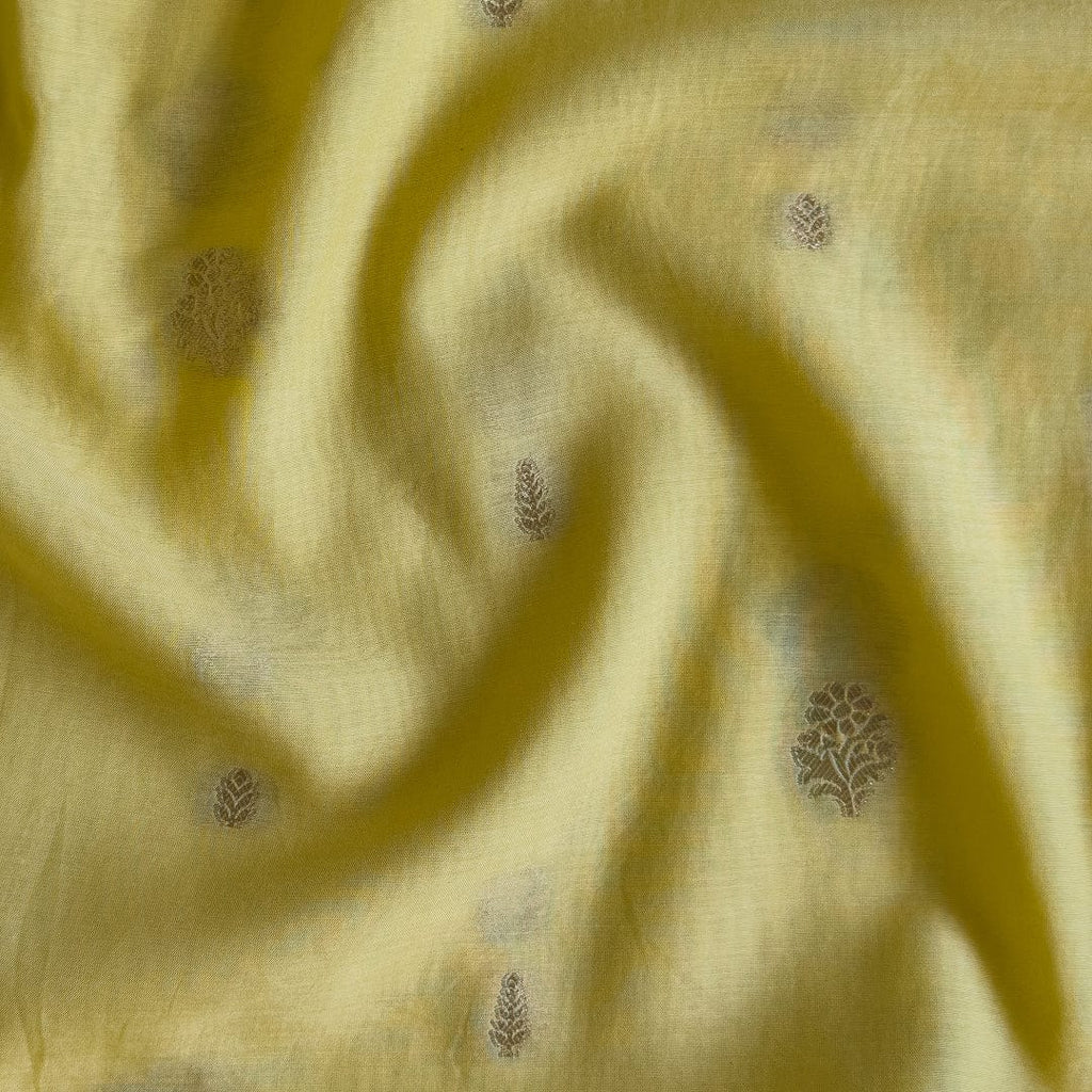 Cloth of Gold Kurta Set Kurta Set Unisex Pastel Yellow Floral Cloth of Gold | Woven Pure Mul Chanderi Kurta Fabric (3 Meters) | and Cotton Pyjama (2.5 Meters) | Unstitched Combo Set