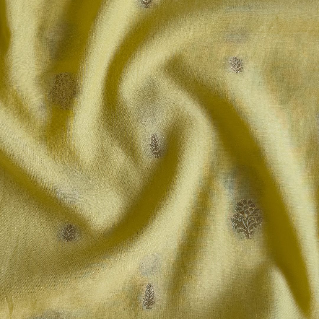 Cloth of Gold Kurta Set Kurta Set Unisex Pastel Yellow Floral Cloth of Gold | Woven Pure Mul Chanderi Kurta Fabric (3 Meters) | and Cotton Pyjama (2.5 Meters) | Unstitched Combo Set