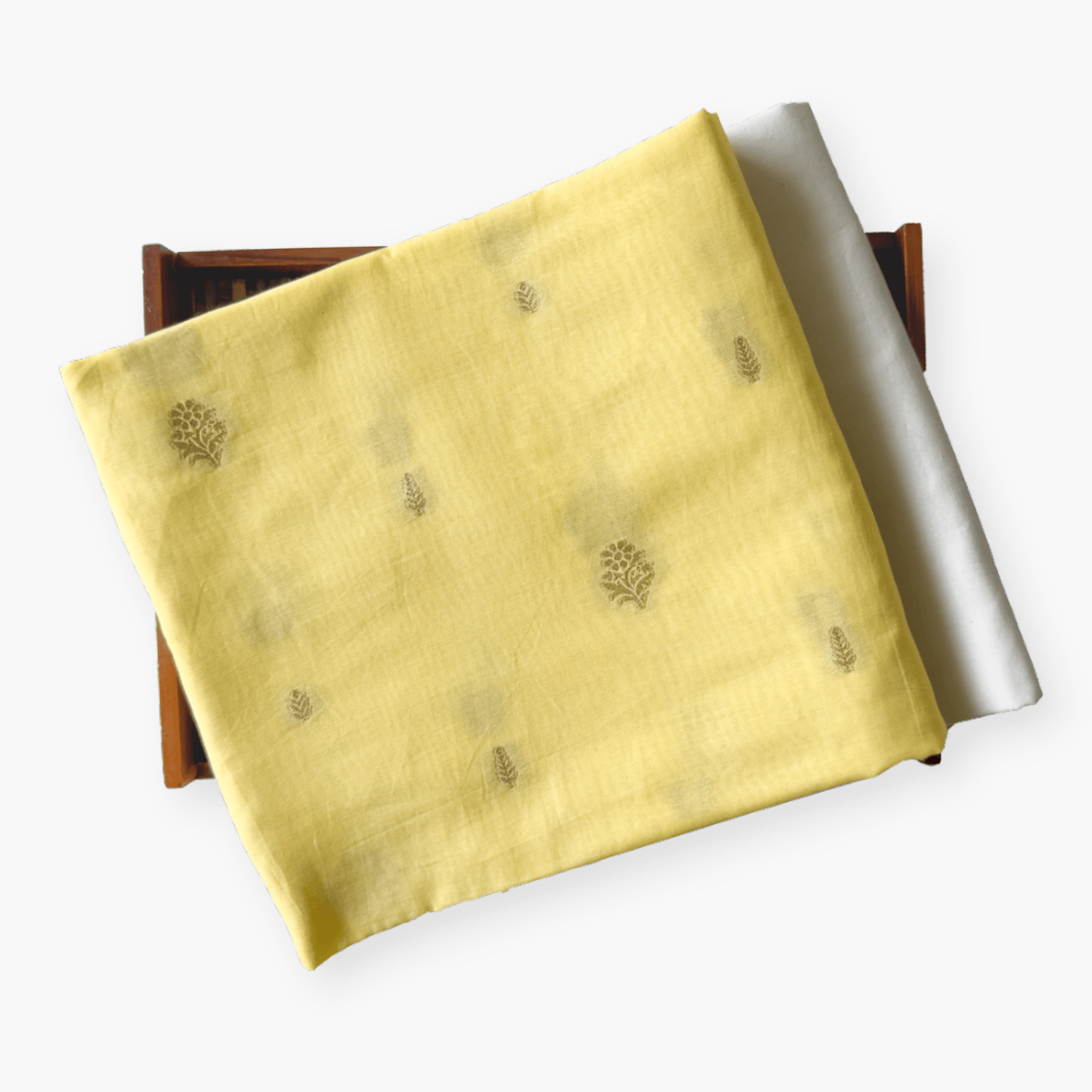 Cloth of Gold Kurta Set Kurta Set Unisex Pastel Yellow Floral Cloth of Gold | Woven Pure Mul Chanderi Kurta Fabric (3 Meters) | and Cotton Pyjama (2.5 Meters) | Unstitched Combo Set