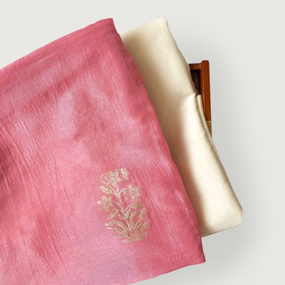 Cloth of Gold Kurta Set Kurta Set Unisex Powder Pink Bunch of Daisies Cloth of Gold | Woven Pure Russian Silk Kurta Fabric (3 Meters) | and Cotton Pyjama (2.5 Meters) | Unstitched Combo Set