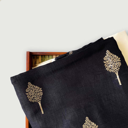 Cloth of Gold Kurta Set Kurta Set Unisex Regal Black Golden Tree Cloth of Gold | Woven Pure Russian Silk Kurta Fabric (3.2 Meters) | and Cotton Pyjama (2.5 Meters) | Unstitched Combo Set