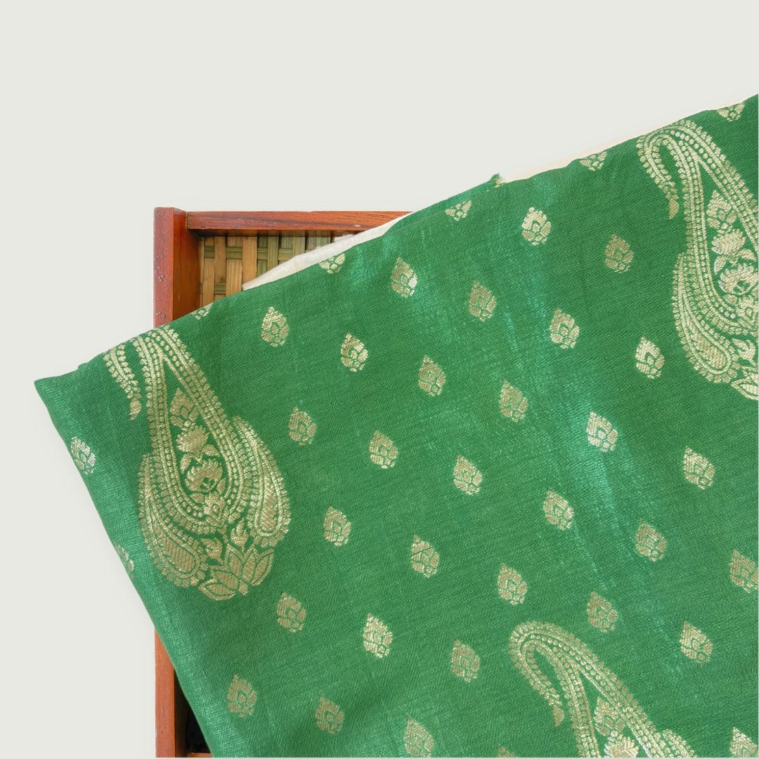 Cloth of Gold Kurta Set Kurta Set Unisex Regal Green Royal Paisley Cloth of Gold | Woven Pure Russian Silk Kurta Fabric (3.2 Meters) | and Cotton Pyjama (2.5 Meters) | Unstitched Combo Set