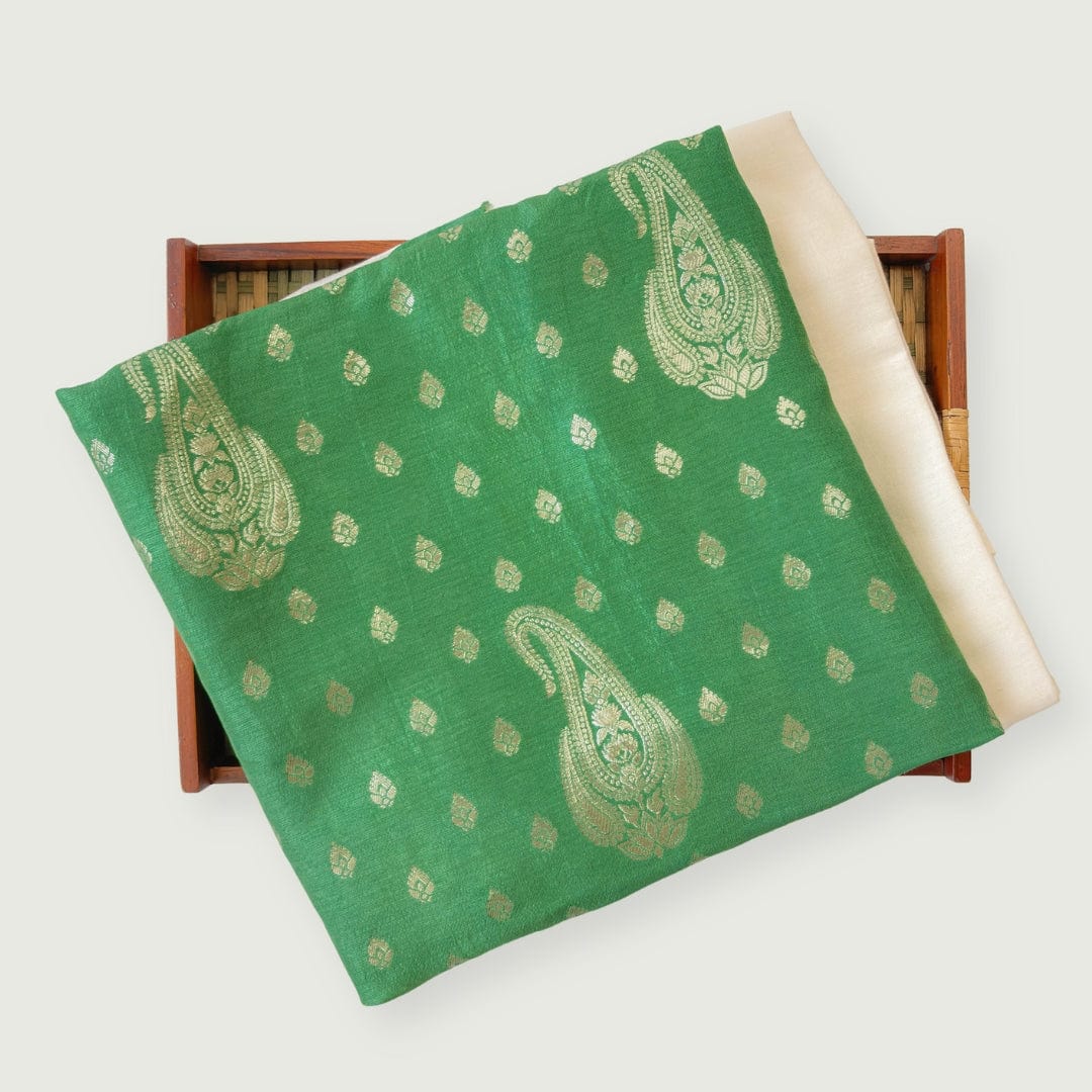 Cloth of Gold Kurta Set Kurta Set Unisex Regal Green Royal Paisley Cloth of Gold | Woven Pure Russian Silk Kurta Fabric (3.2 Meters) | and Cotton Pyjama (2.5 Meters) | Unstitched Combo Set