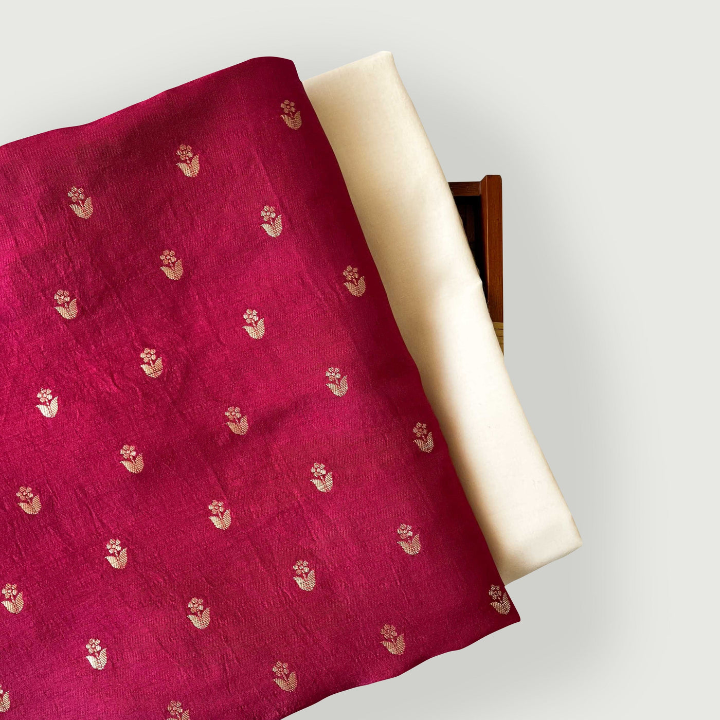Cloth of Gold Kurta Set Kurta Set Unisex Rose Red Mini Daisies Cloth of Gold | Woven Pure Russian Silk Kurta Fabric (3.2 Meters) | and Cotton Pyjama (2.5 Meters) | Unstitched Combo Set