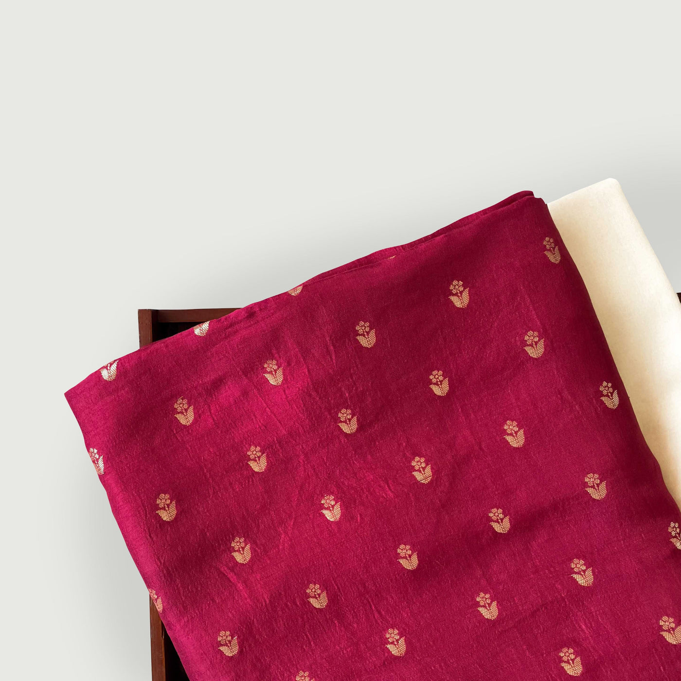 Cloth of Gold Kurta Set Kurta Set Unisex Rose Red Mini Daisies Cloth of Gold | Woven Pure Russian Silk Kurta Fabric (3.2 Meters) | and Cotton Pyjama (2.5 Meters) | Unstitched Combo Set