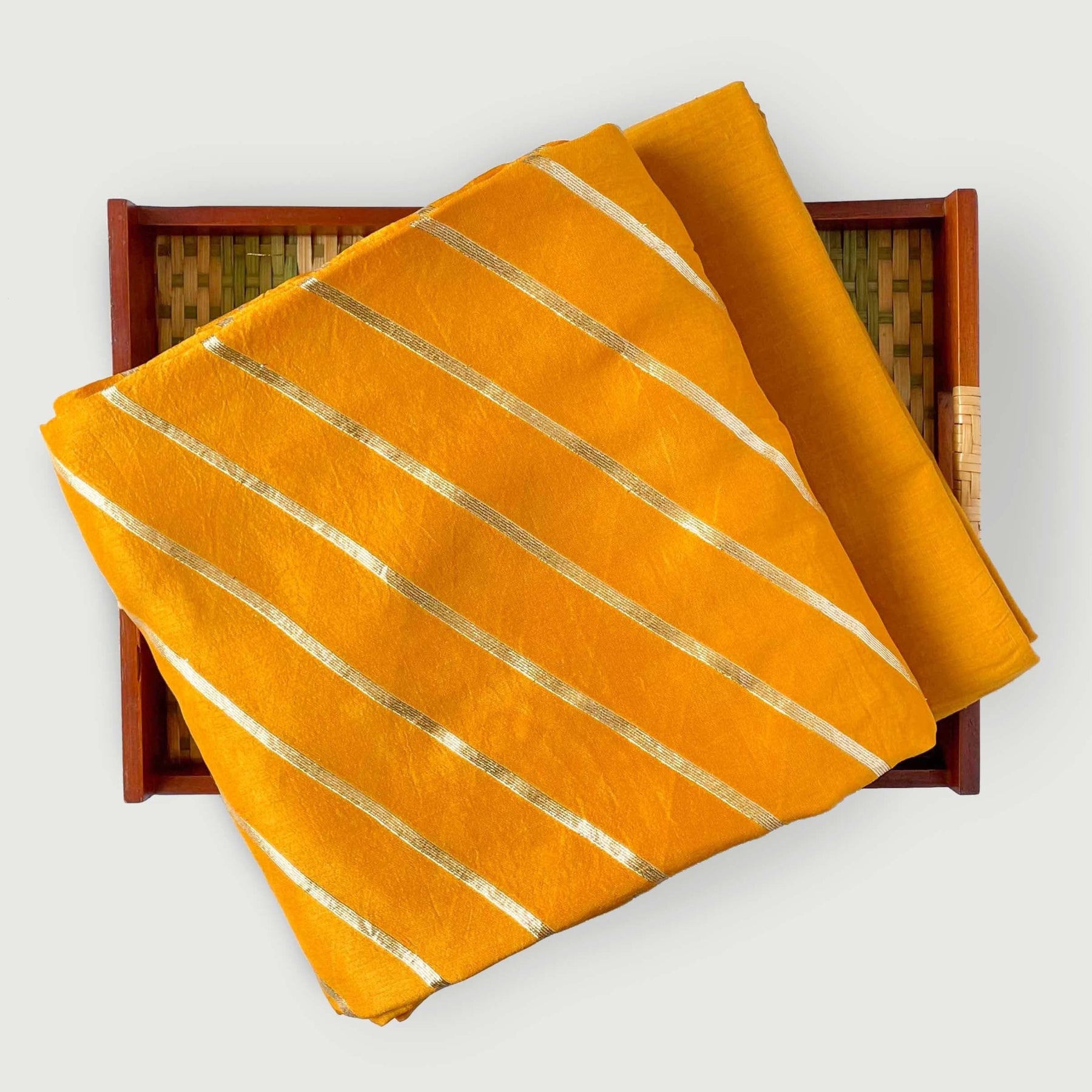 Unisex Haldi Yellow Leheriya Cloth of Gold Woven Pure Russian Silk K