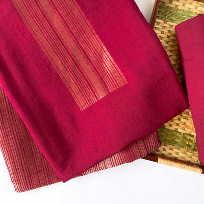 Cotton Linen Kurta Set Kurta Set Cherry Red Pure Handloom Cotton Linen Woven Kurta Fabric (3 Meters) | and Cotton Pyjama (2.5 Meters) | Unstitched Combo Set