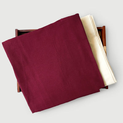 Cotton Linen Kurta Set Kurta Set Merlot Red Colour | Pure Cotton Linen Fabric (3 Meters) | and Cotton Pyjama (2.5 Meters) | Unstitched Combo Set