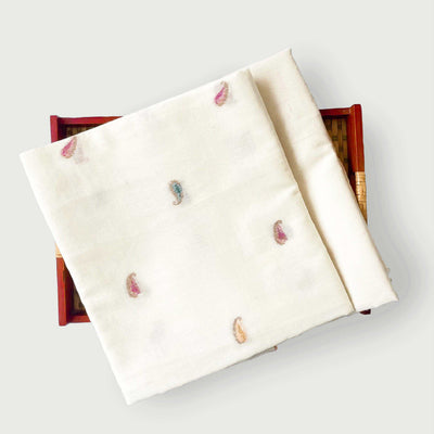 Cotton Linen Kurta Set Kurta Set Multi Color Paisley Colors of Summer | Jamdani Handwoven Linen Kurta Fabric (3.2 Meters) | and Cotton Pyjama (2.5 Meters) | Unstitched Combo Set