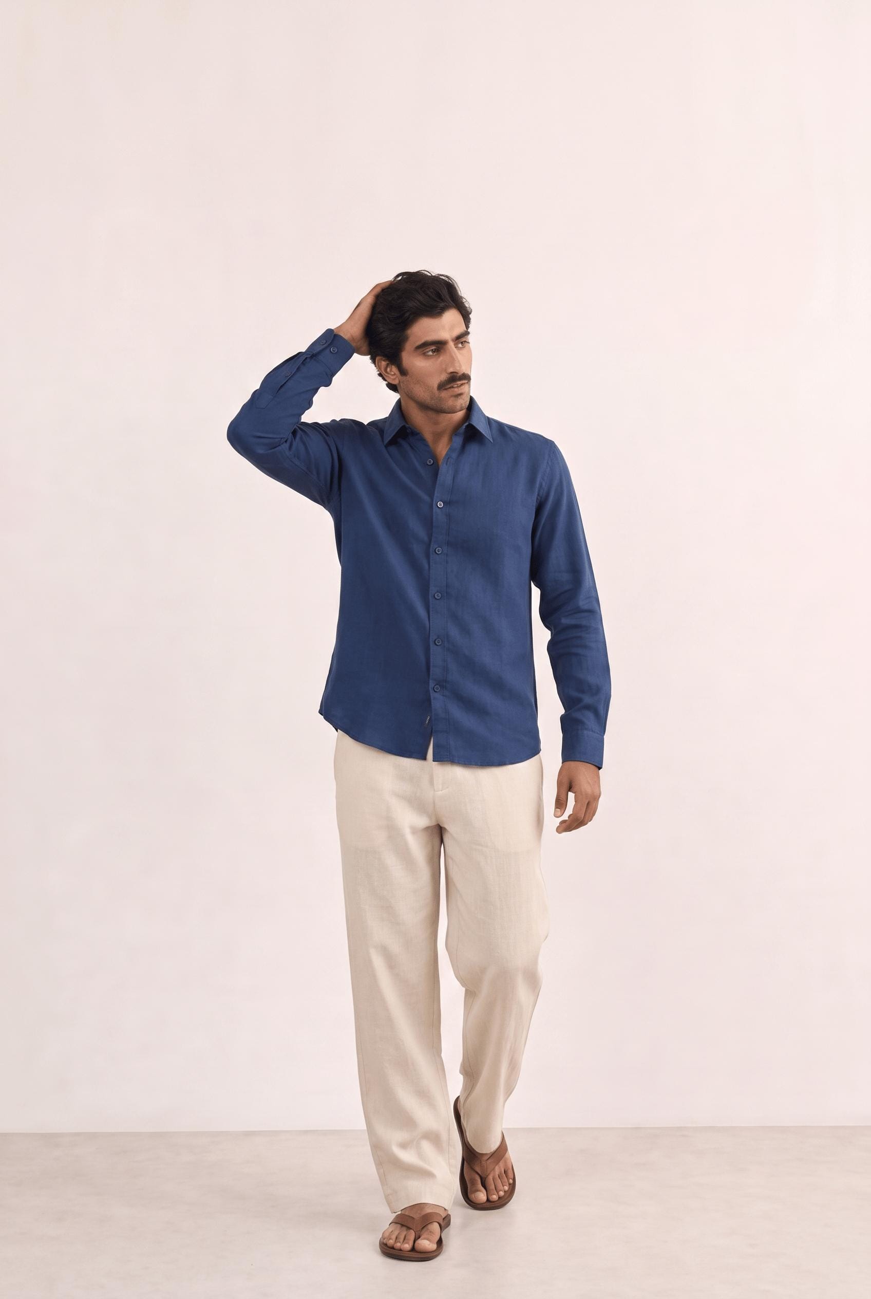 Cotton Linen Shirts Men's Shirt Dark Blue Cotton Linen Shirt Piece
