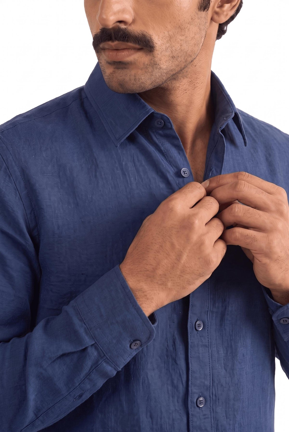 Cotton Linen Shirts Men's Shirt Dark Blue Cotton Linen Shirt Piece