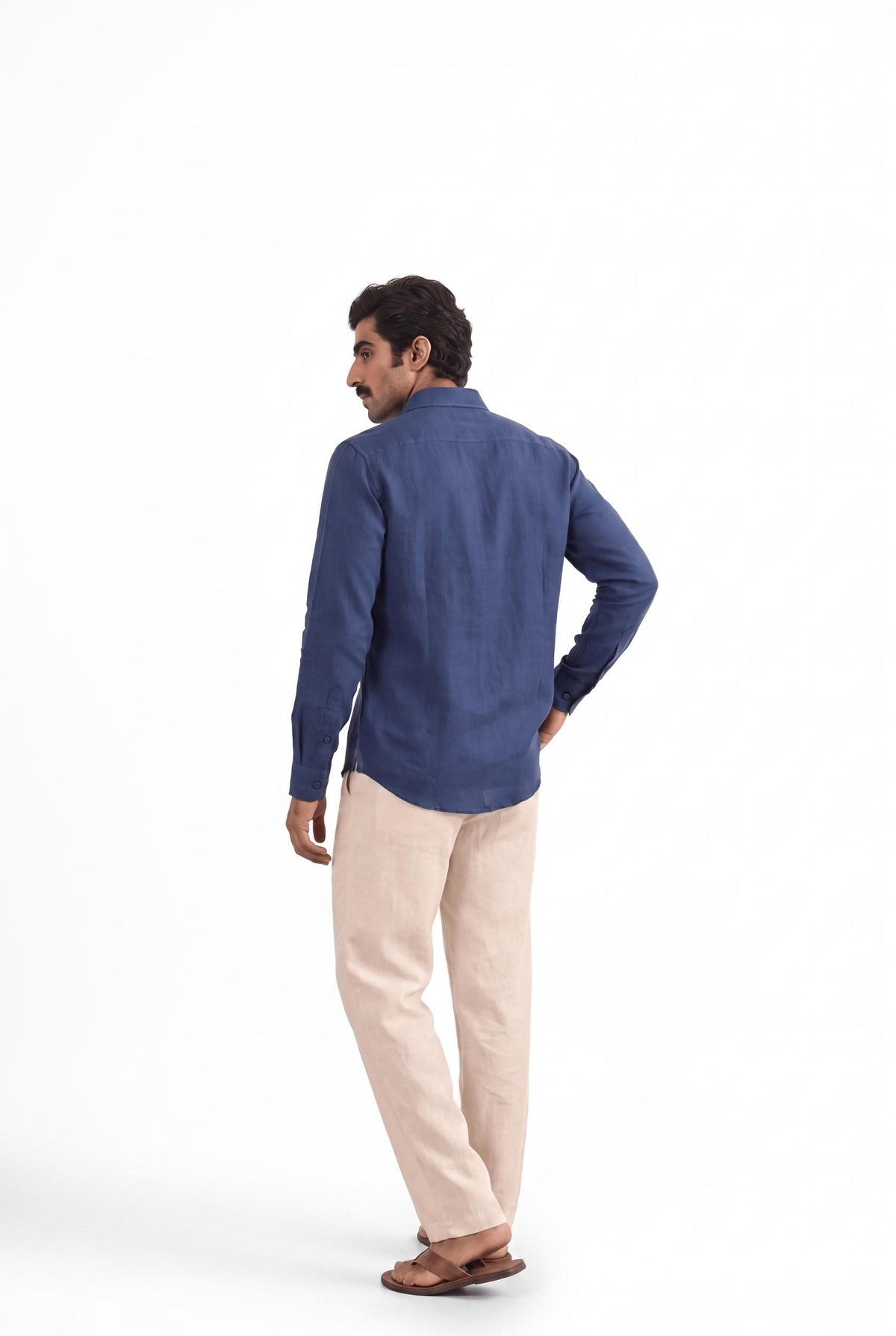 Cotton Linen Shirts Men's Shirt Dark Blue Cotton Linen Shirt Piece