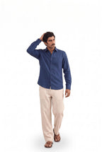 Cotton Linen Shirts Men's Shirt Dark Blue Cotton Linen Shirt Piece