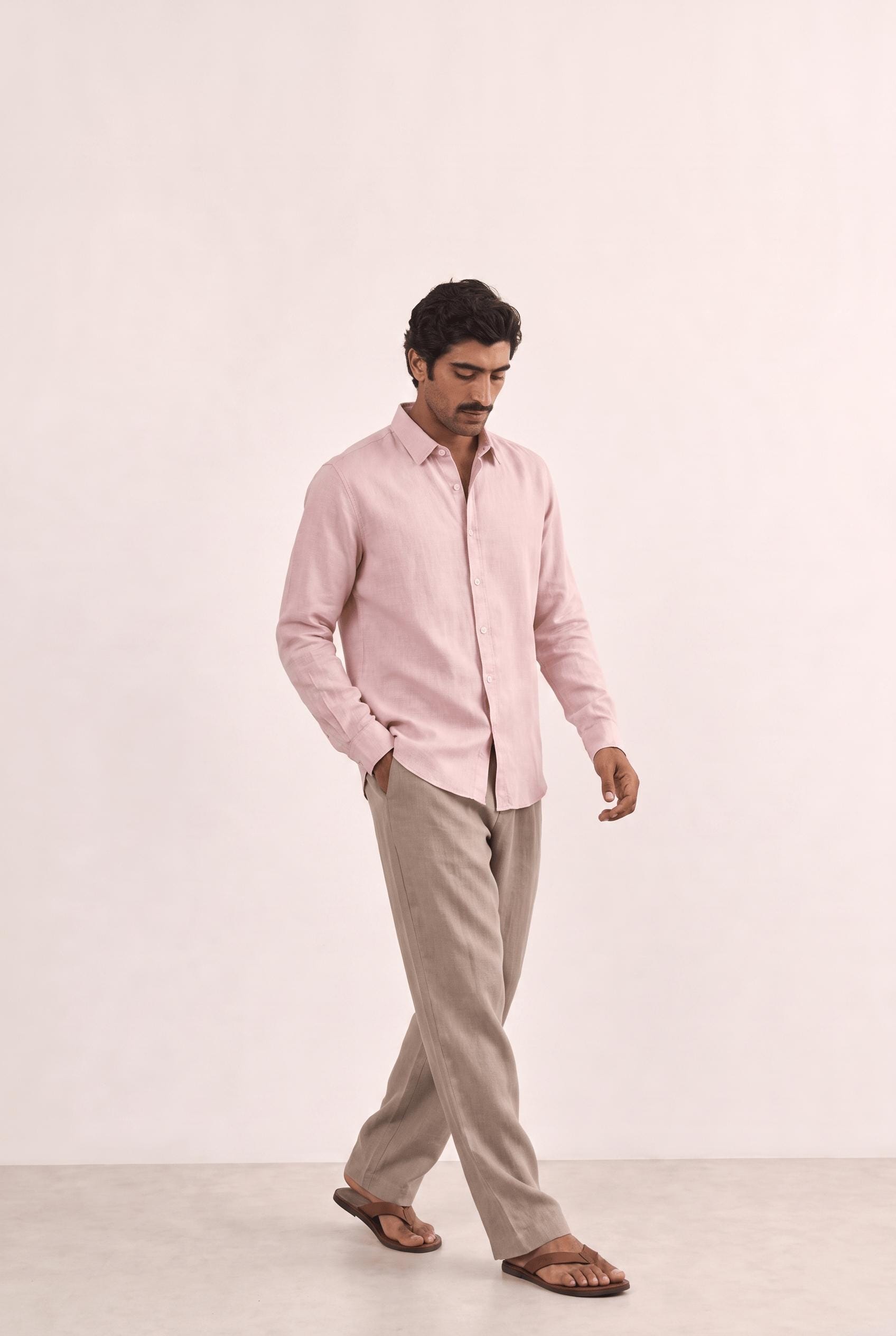 Cotton Linen Shirts Men's Shirt Dusty Pink Cotton Linen Shirt Piece