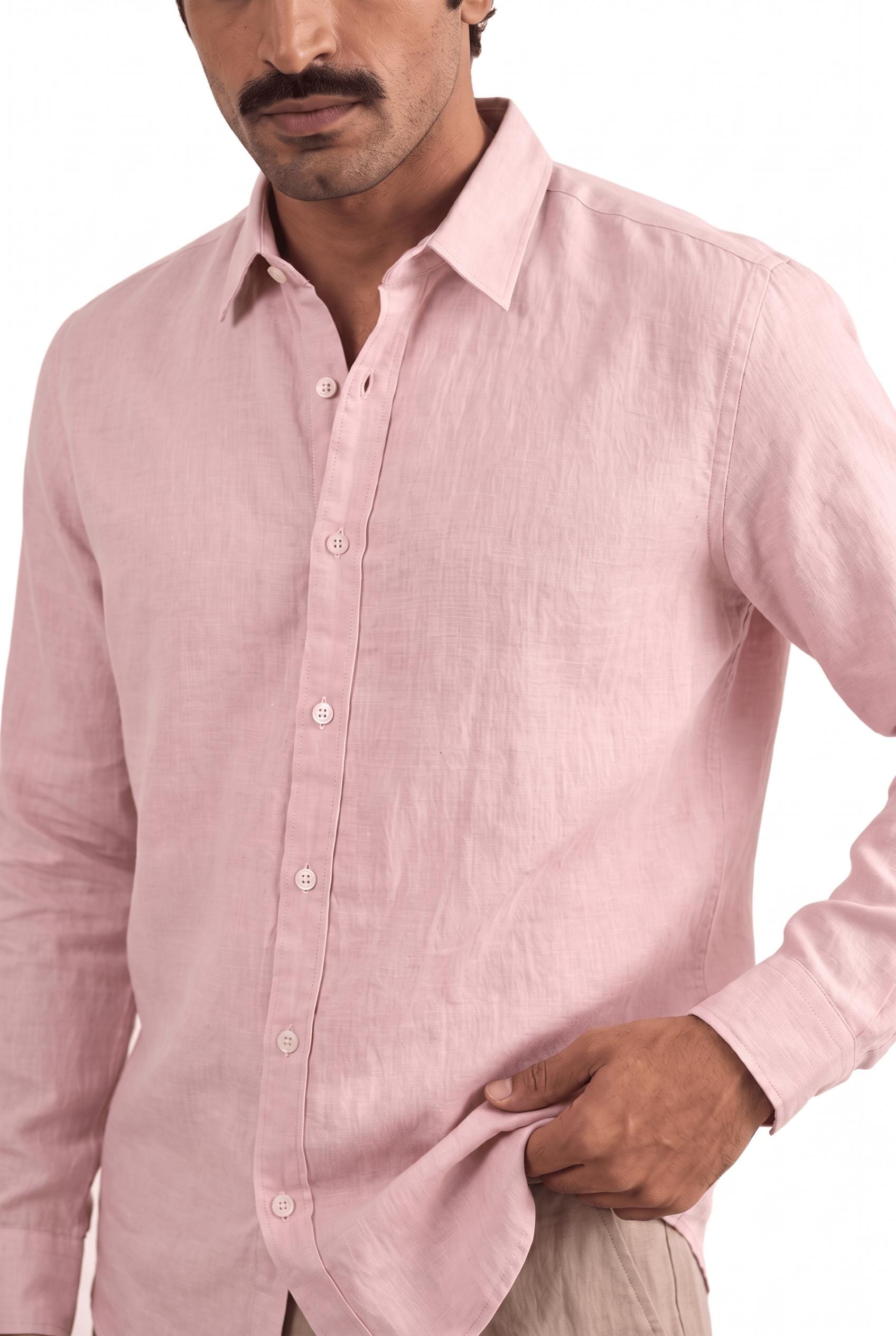 Cotton Linen Shirts Men's Shirt Dusty Pink Cotton Linen Shirt Piece