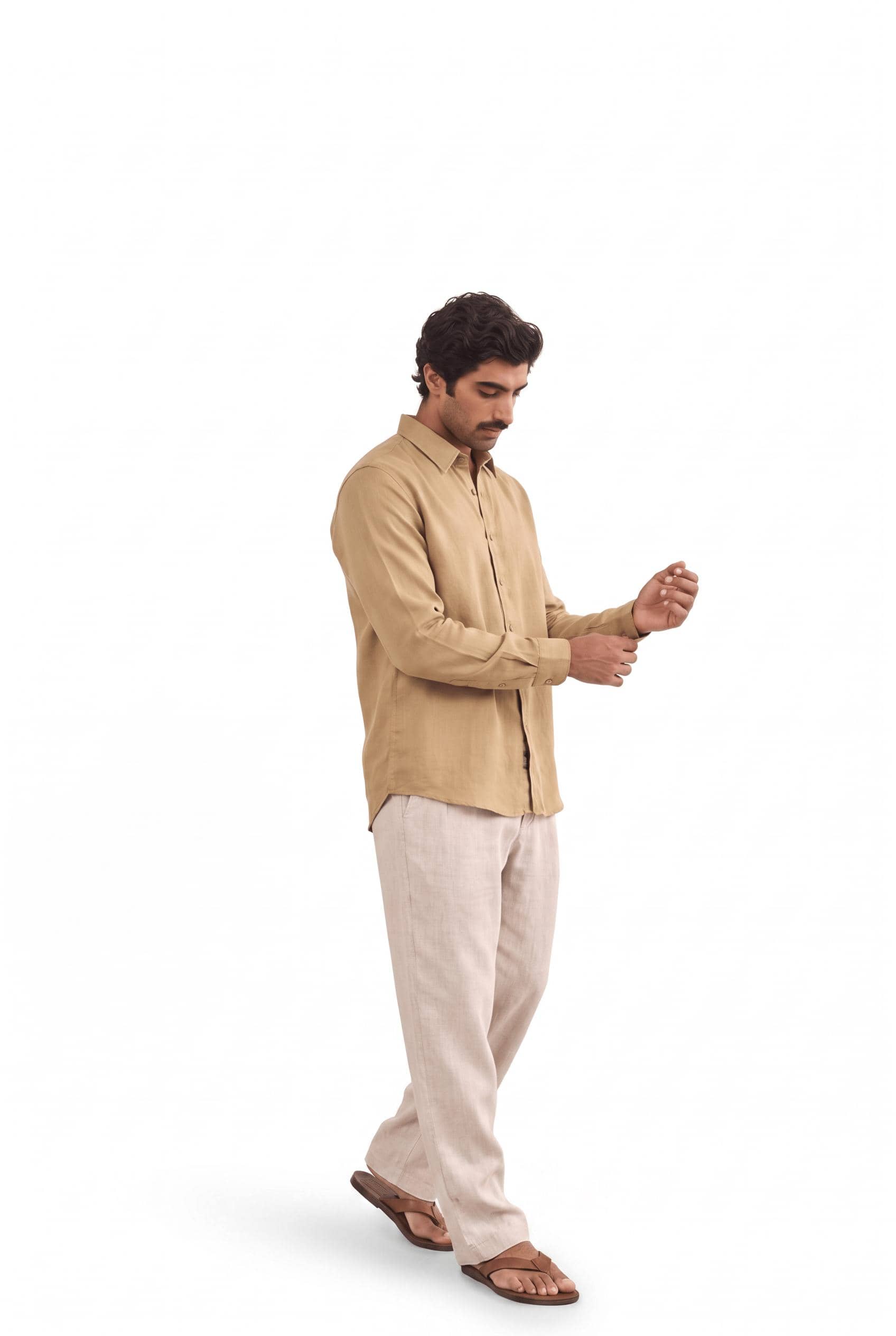 Cotton Linen Shirts Men's Shirt Khaki Pure Cotton Linen Shirt Piece