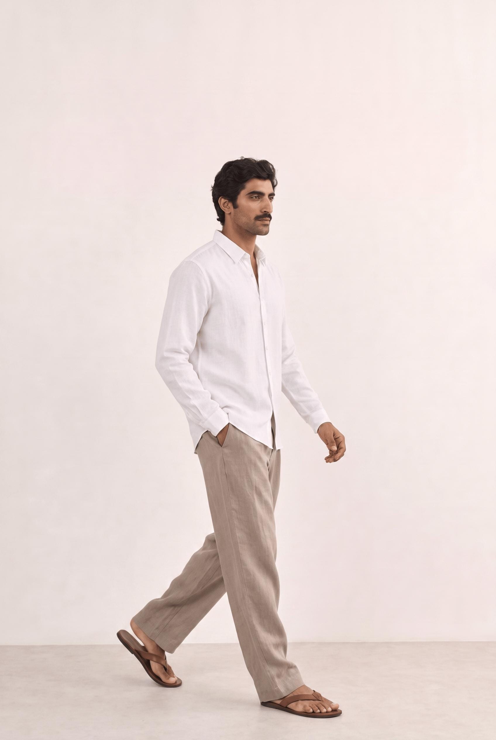 Cotton Linen Shirts Men's Shirt Snow White Cotton Linen Shirt Piece