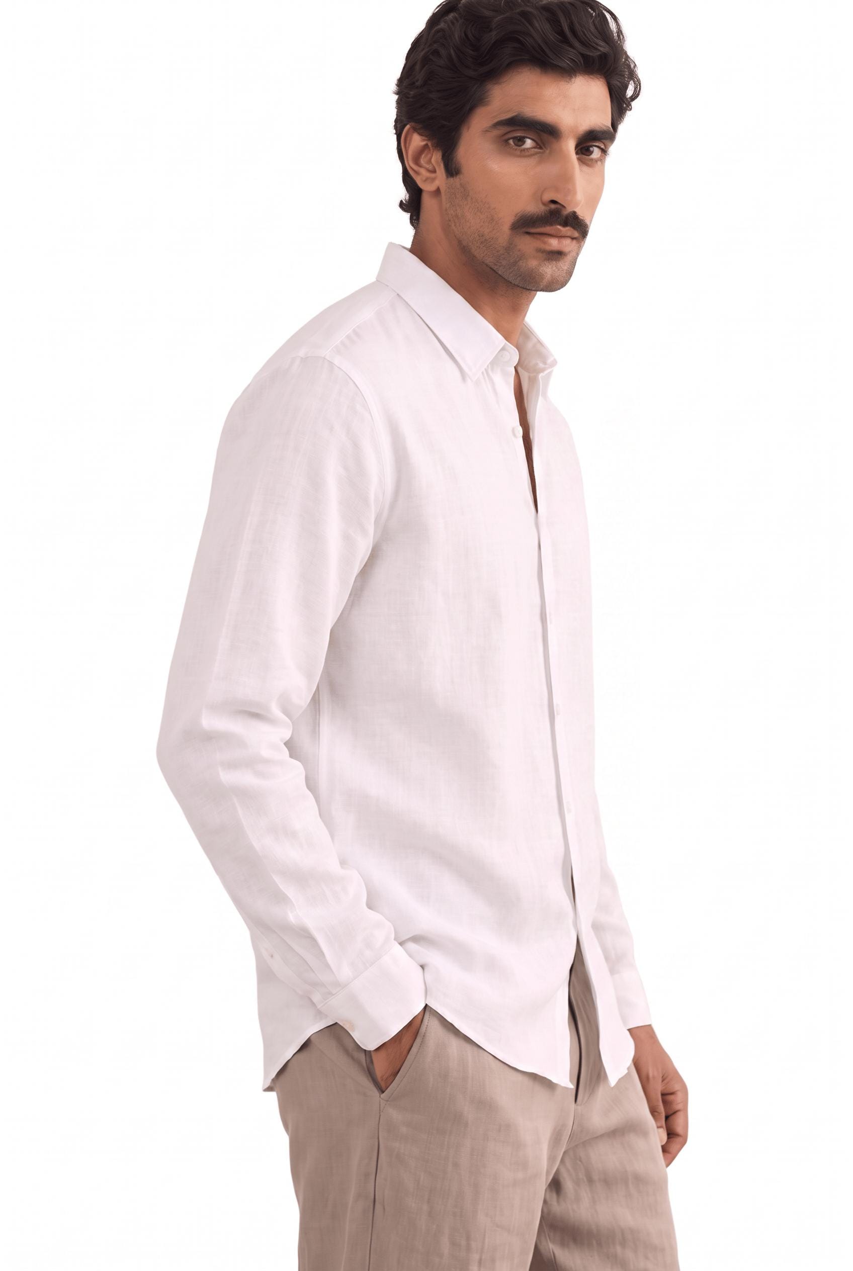 Cotton Linen Shirts Men's Shirt Snow White Cotton Linen Shirt Piece