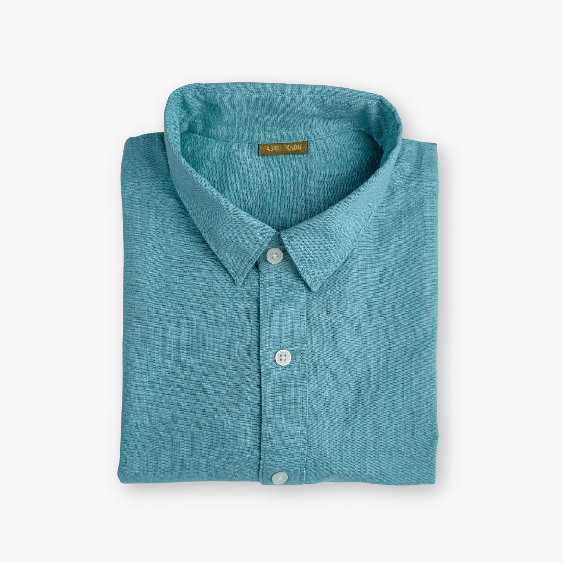Cotton Linen Shirts Men's Shirt Steel Blue Cotton Linen Shirt Piece