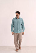 Cotton Linen Shirts Men's Shirt Steel Blue Cotton Linen Shirt Piece