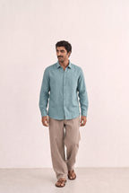Cotton Linen Shirts Men's Shirt Steel Blue Cotton Linen Shirt Piece