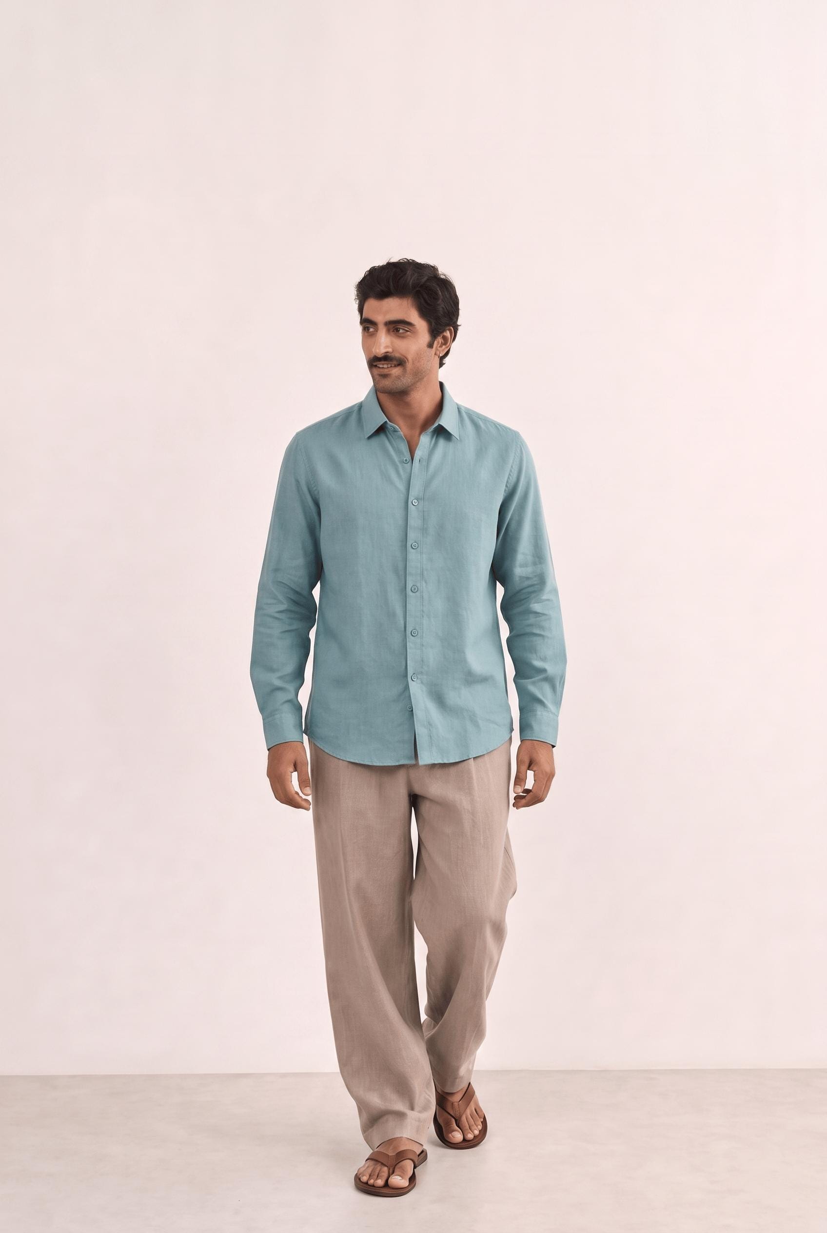 Cotton Linen Shirts Men's Shirt Steel Blue Cotton Linen Shirt Piece