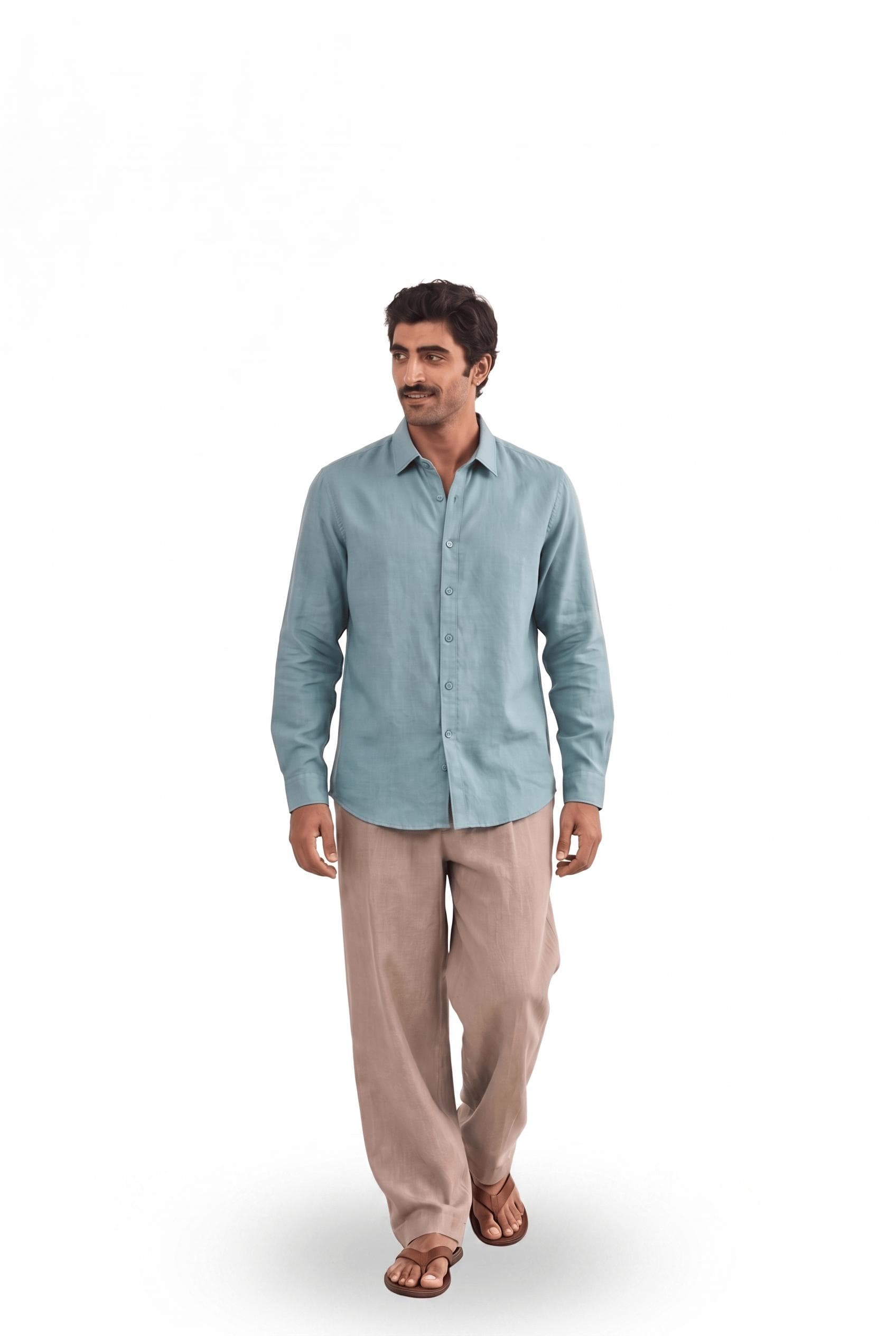 Cotton Linen Shirts Men's Shirt Steel Blue Cotton Linen Shirt Piece
