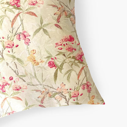 Cushion Covers Home Beige & Red Fresh Blooms Printed Premium Satin Cushion Covers (16X16)