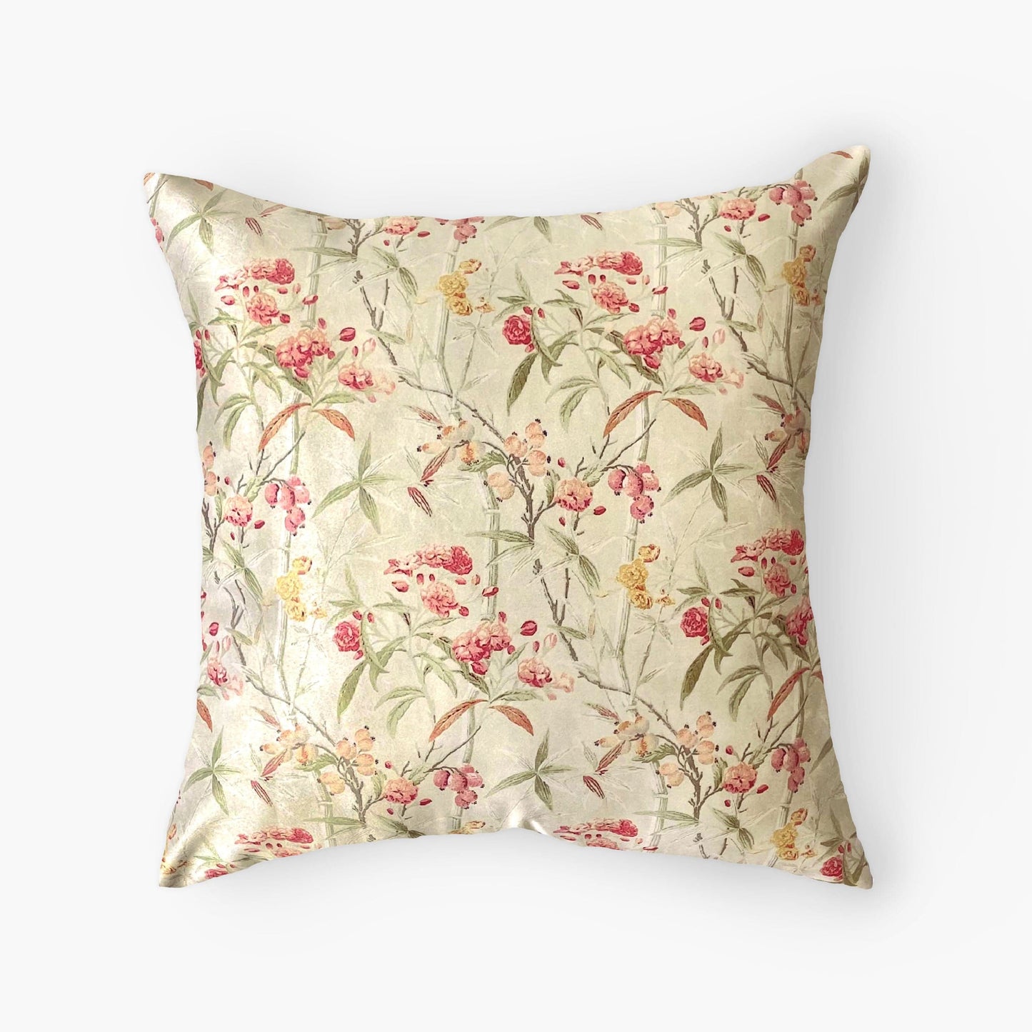 Cushion Covers Home Beige & Red Fresh Blooms Printed Premium Satin Cushion Covers (16X16)