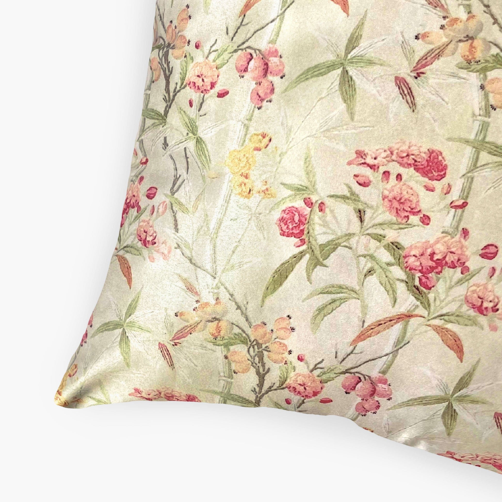 Cushion Covers Home Beige & Red Fresh Blooms Printed Premium Satin Cushion Covers (16X16)