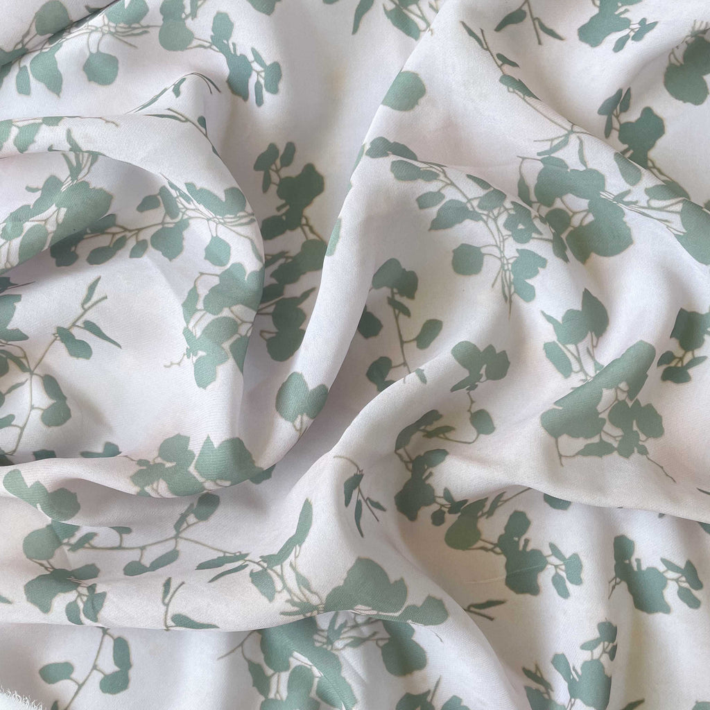 Digital Printed Burberry Silk Fabric Fabric Dull Green Abstract Floral Printed Burberry Silk Fabric (Width 45 Inches)
