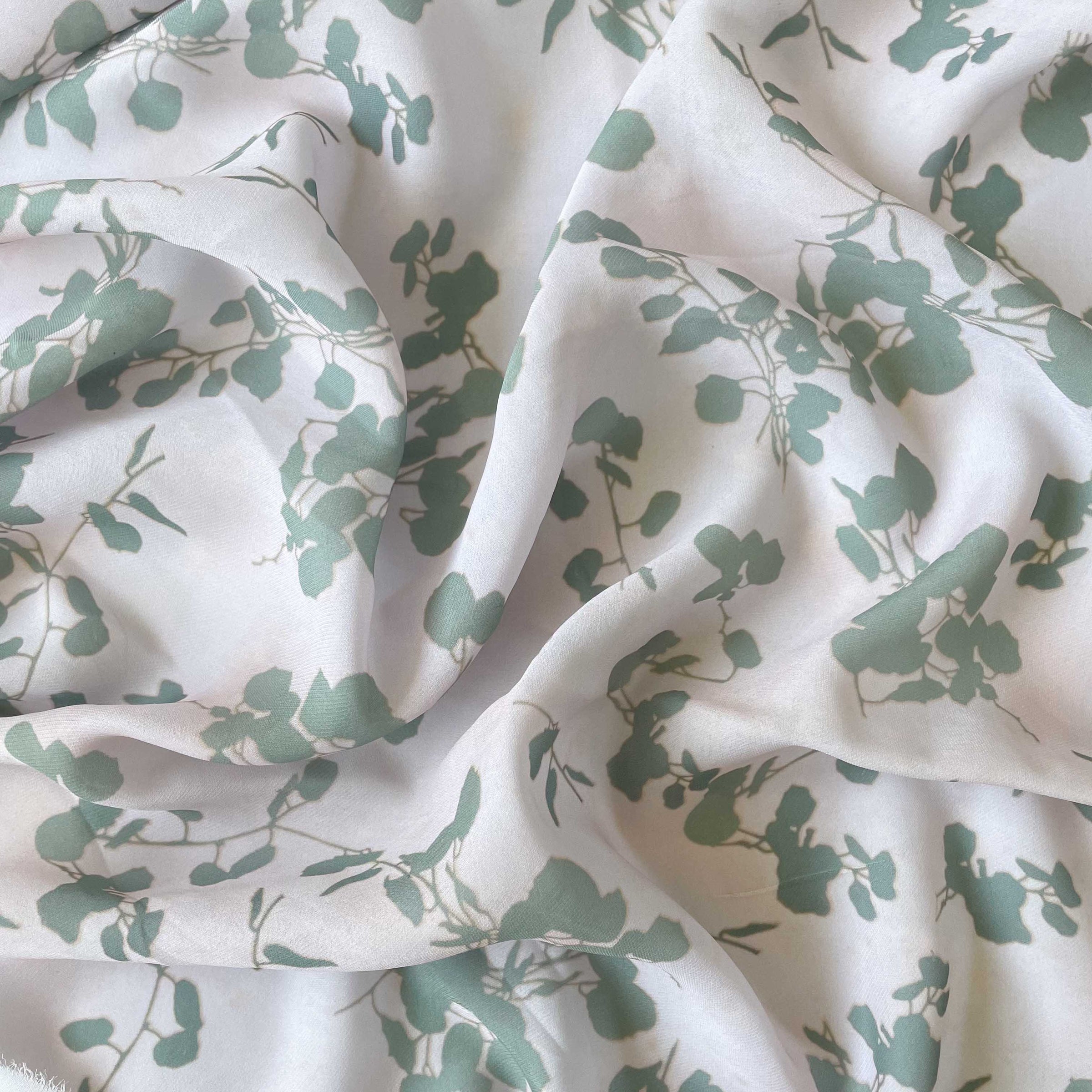 Digital Printed Burberry Silk Fabric Fabric Dull Green Abstract Floral Printed Burberry Silk Fabric (Width 45 Inches)