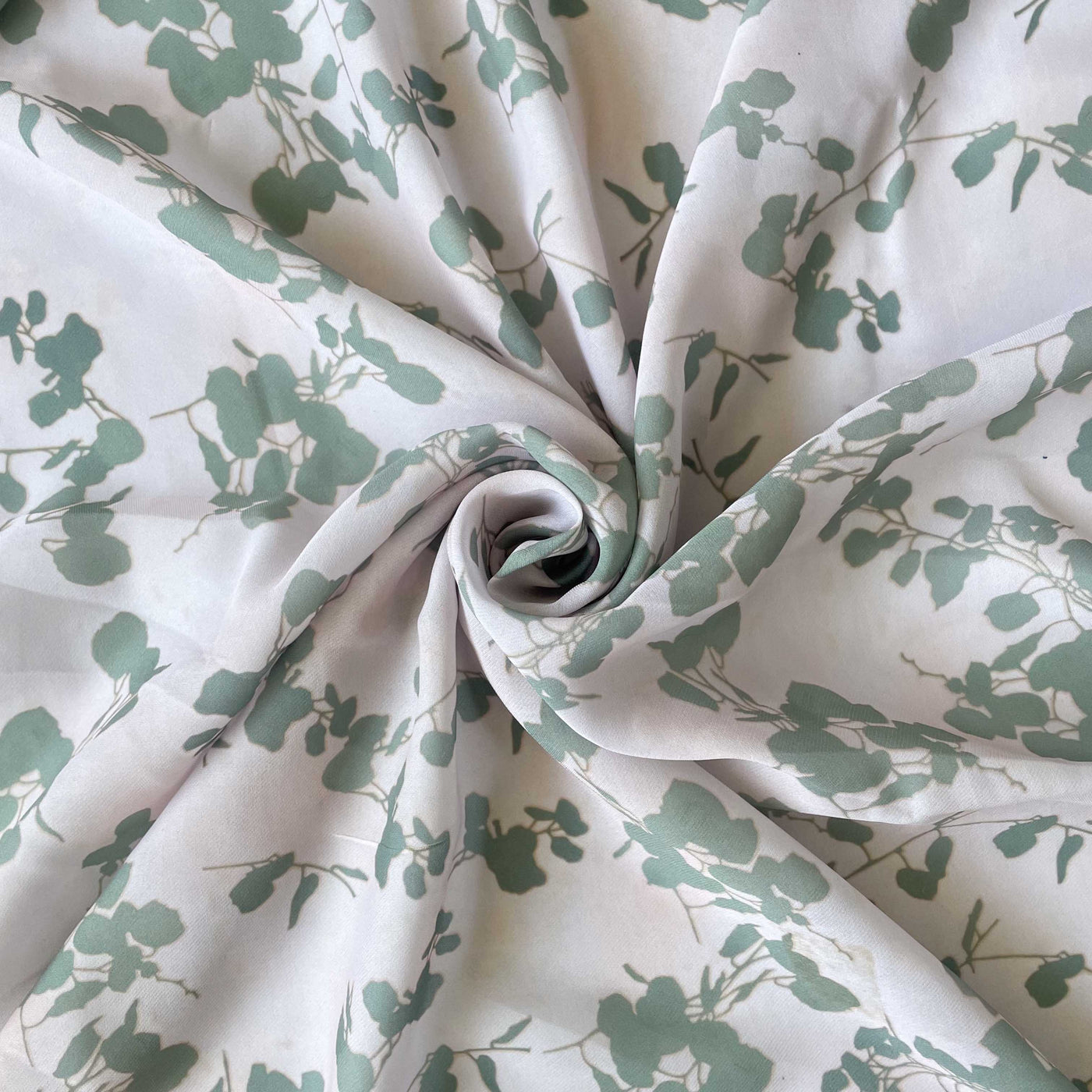 Digital Printed Burberry Silk Fabric Fabric Dull Green Abstract Floral Printed Burberry Silk Fabric (Width 45 Inches)