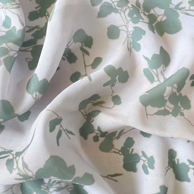 Digital Printed Burberry Silk Fabric Fabric Dull Green Abstract Floral Printed Burberry Silk Fabric (Width 45 Inches)
