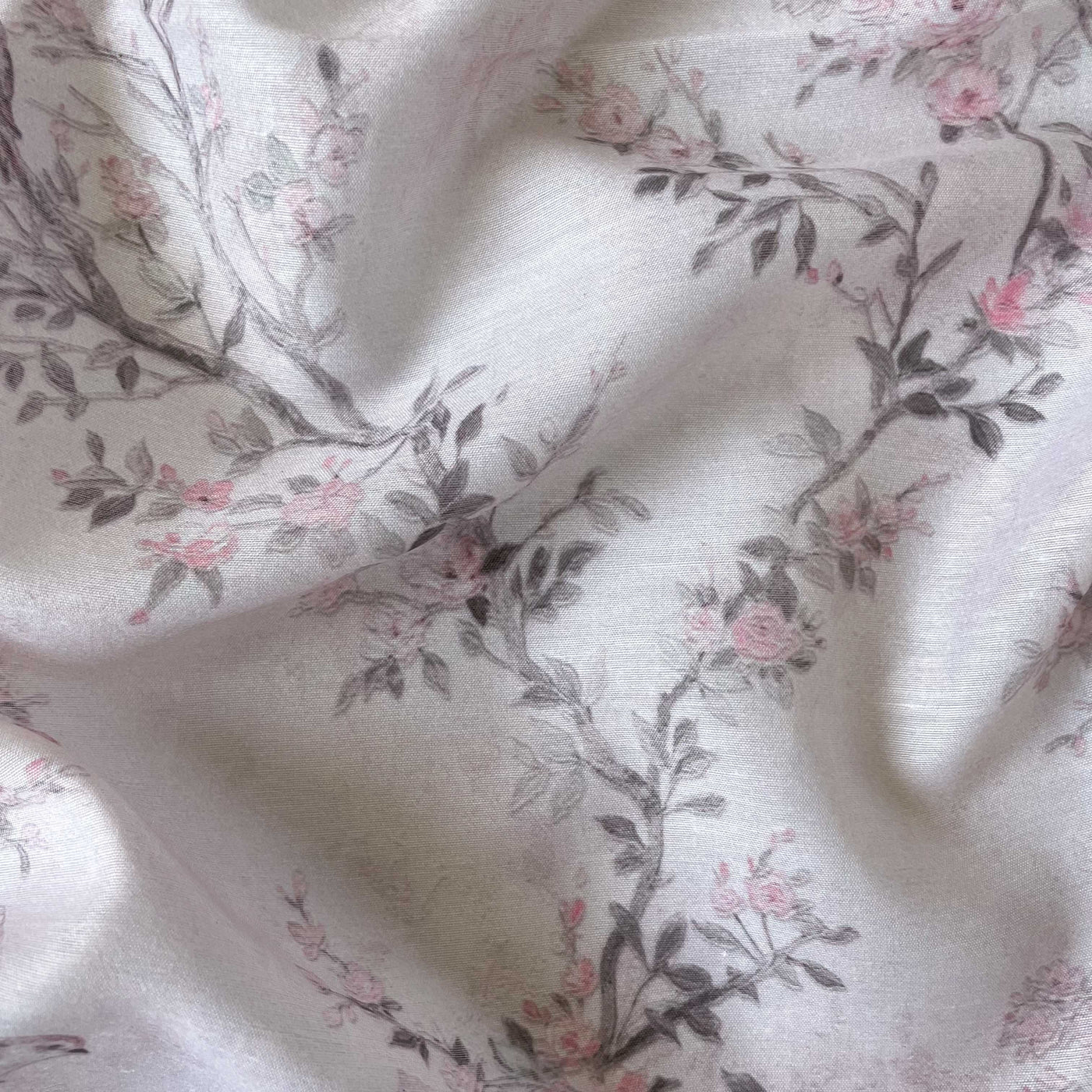Digital Printed Cambric Fabric Fabric Dusty Pink & Brown Bird's Nest Printed Cotton Cambric Fabric (Width 43 Inches)